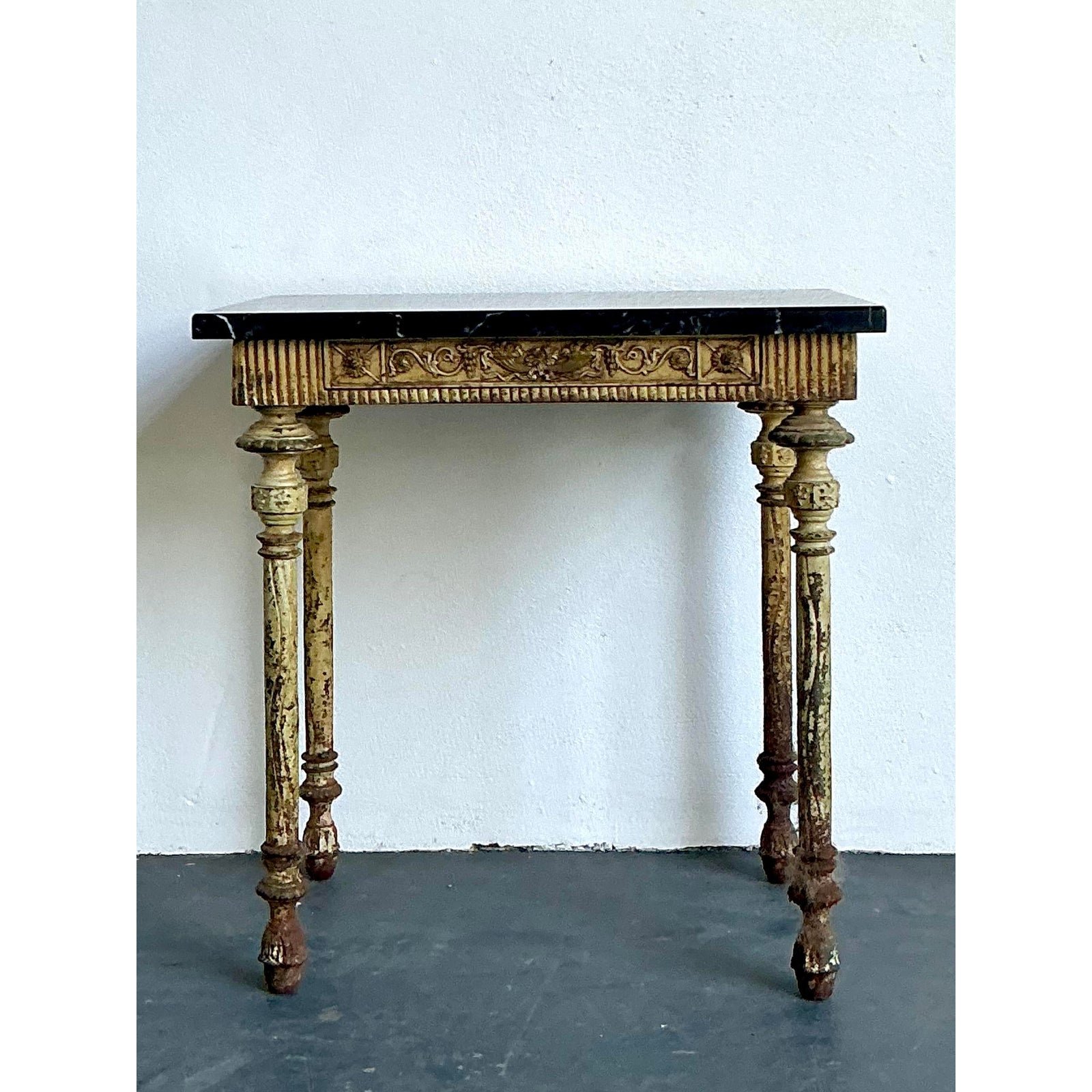 Vintage Distressed Wrought Iron Side Table - Back view