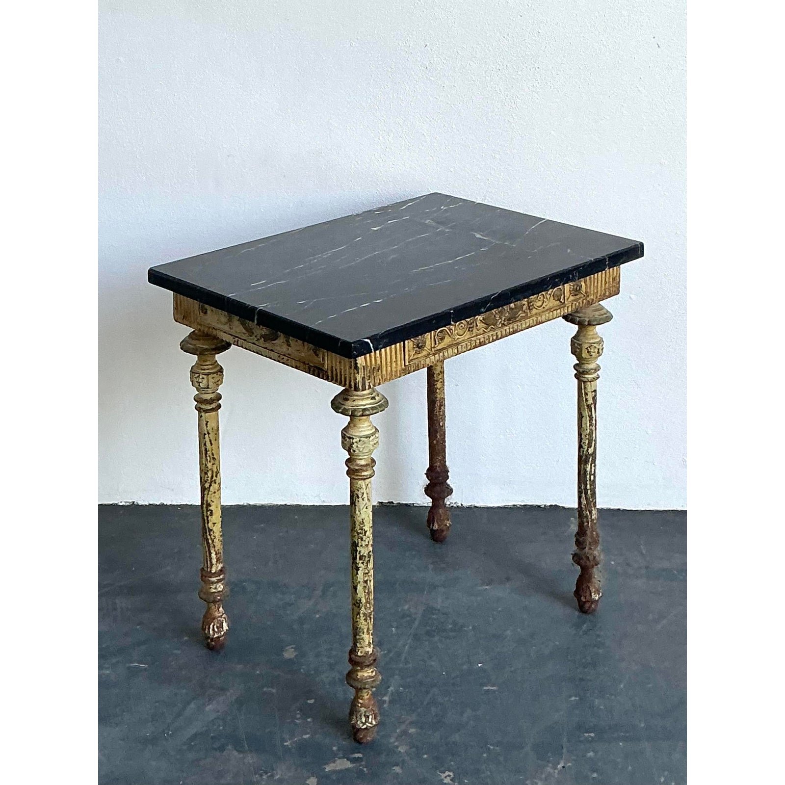Vintage Distressed Wrought Iron Side Table - Top view
