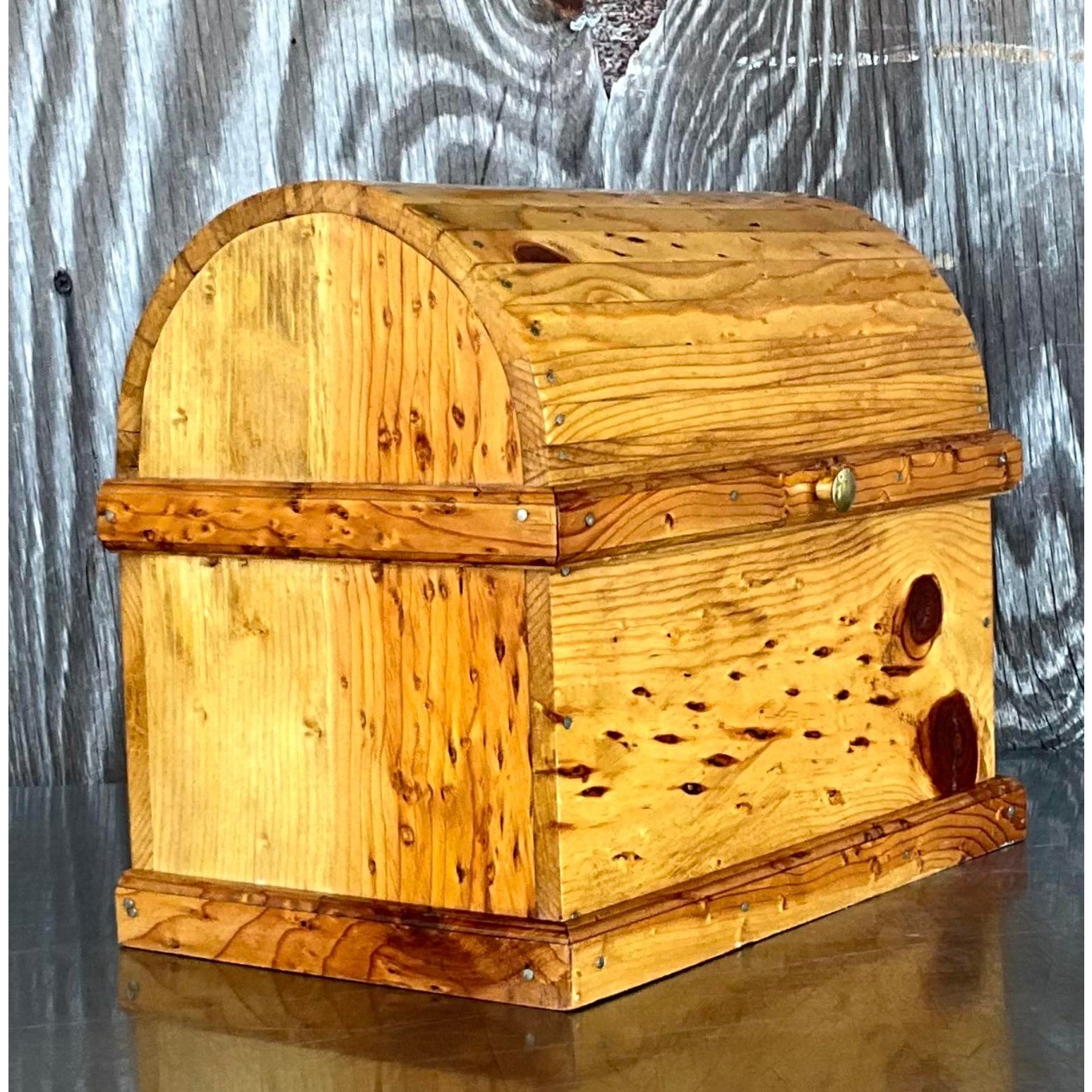 Vintage Domed Knotty Pine Storage Box - Detail view