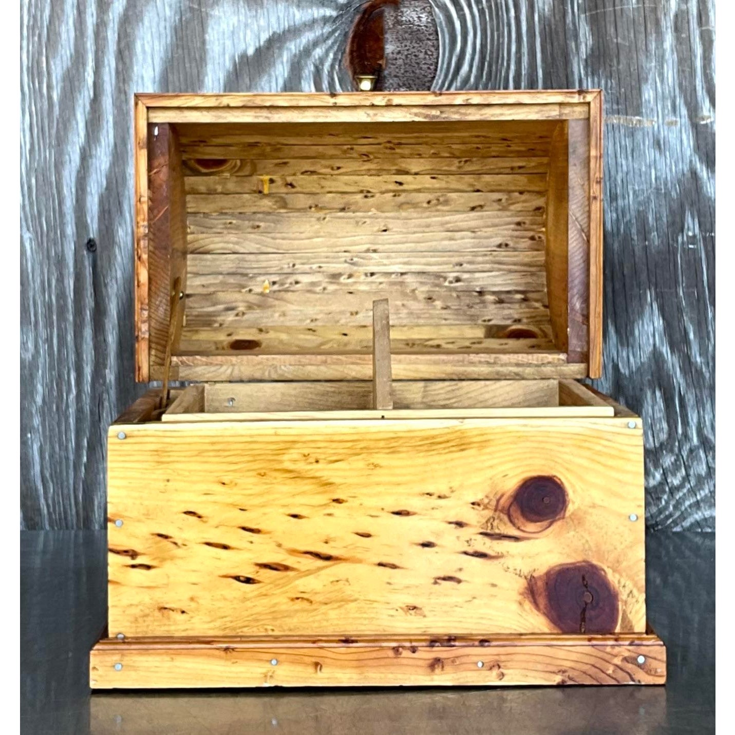 Vintage Domed Knotty Pine Storage Box - Top view
