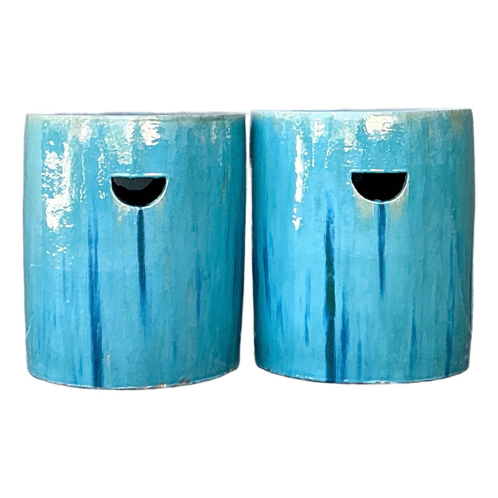 Vintage Drip Glazed Ceramic Garden Stools - A Pair