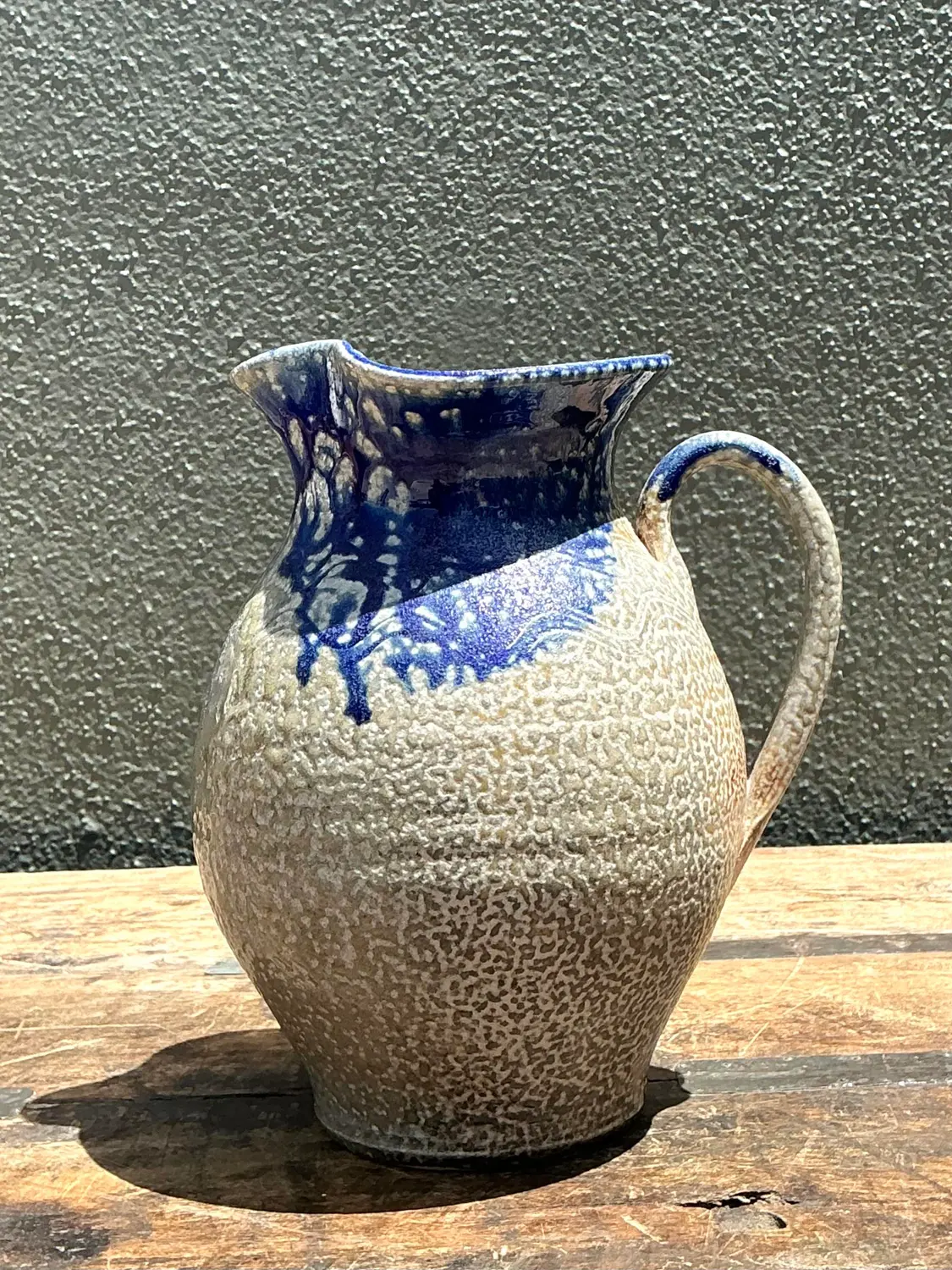 Vintage Drip Glazed Ceramic Pitcher - Top view
