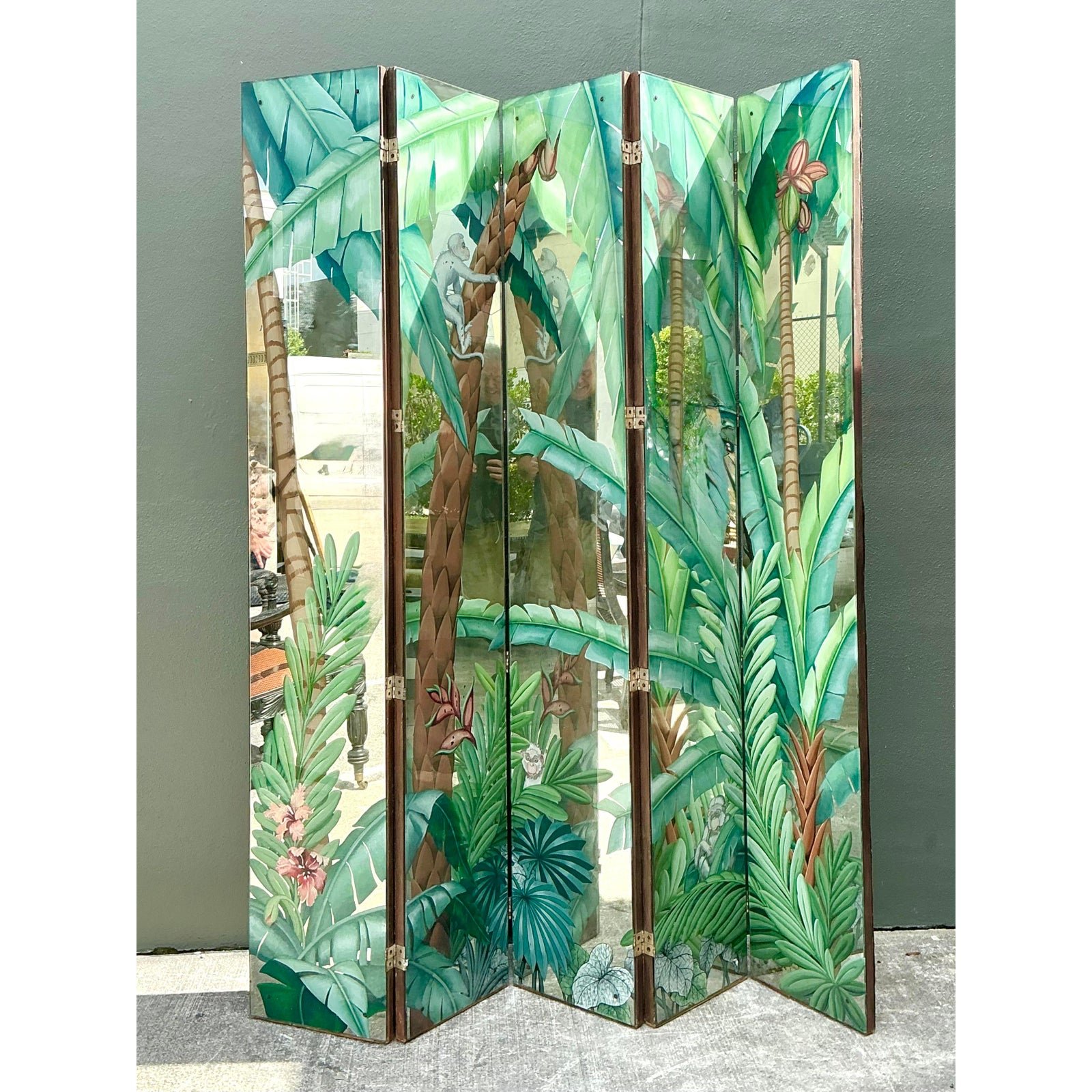 Vintage Eglomise Hand Painted Mirrored Screen - Detail view