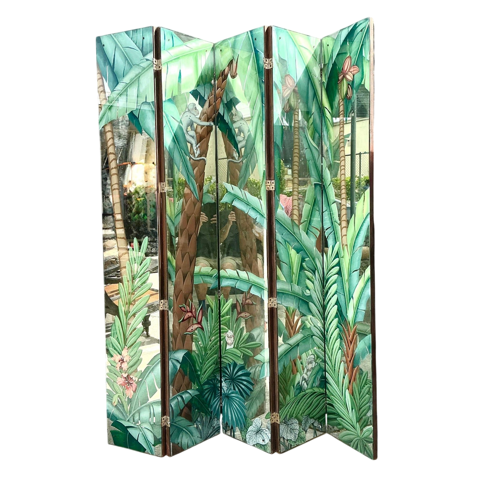 Vintage Eglomise Hand Painted Mirrored Screen