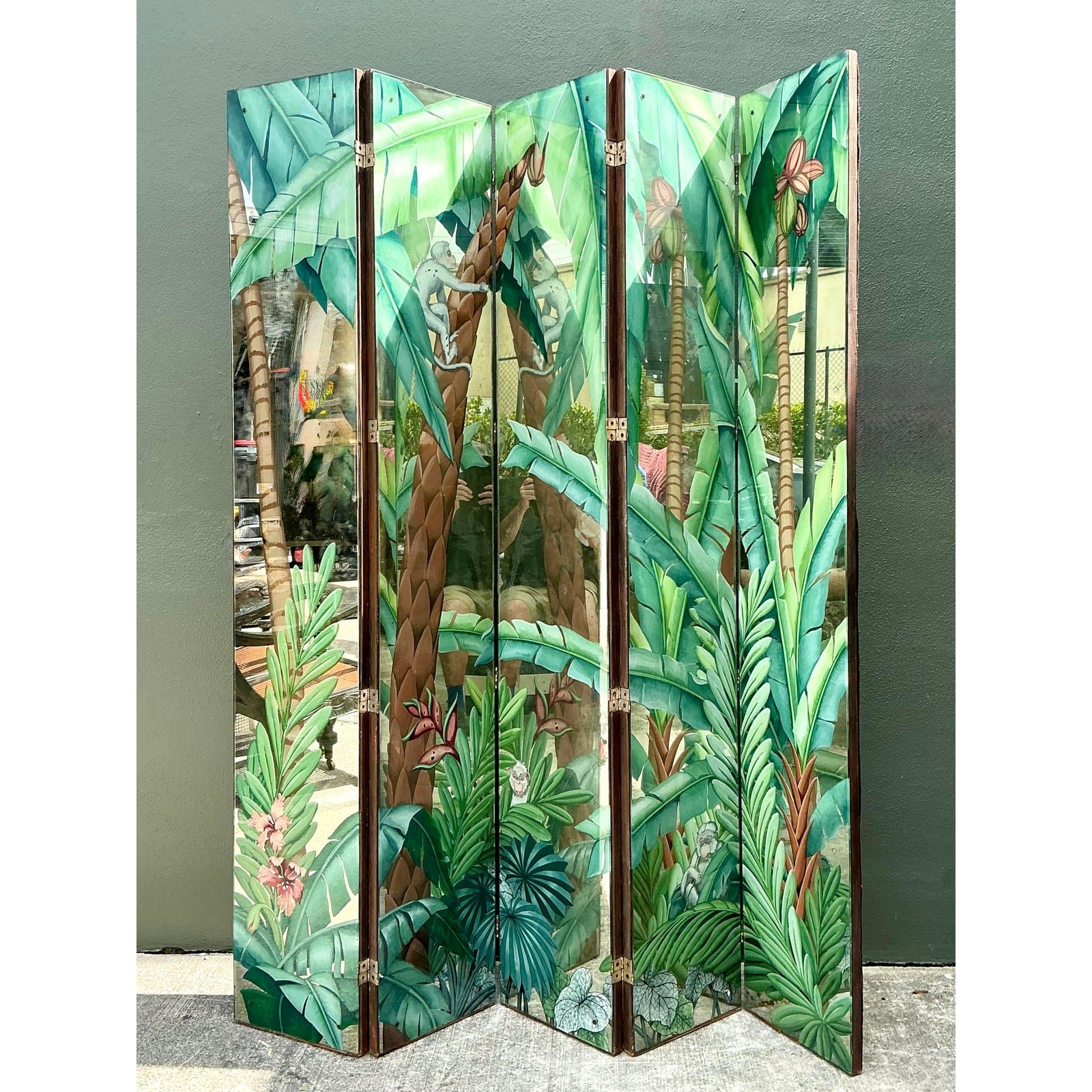 Vintage Eglomise Hand Painted Mirrored Screen - Top view