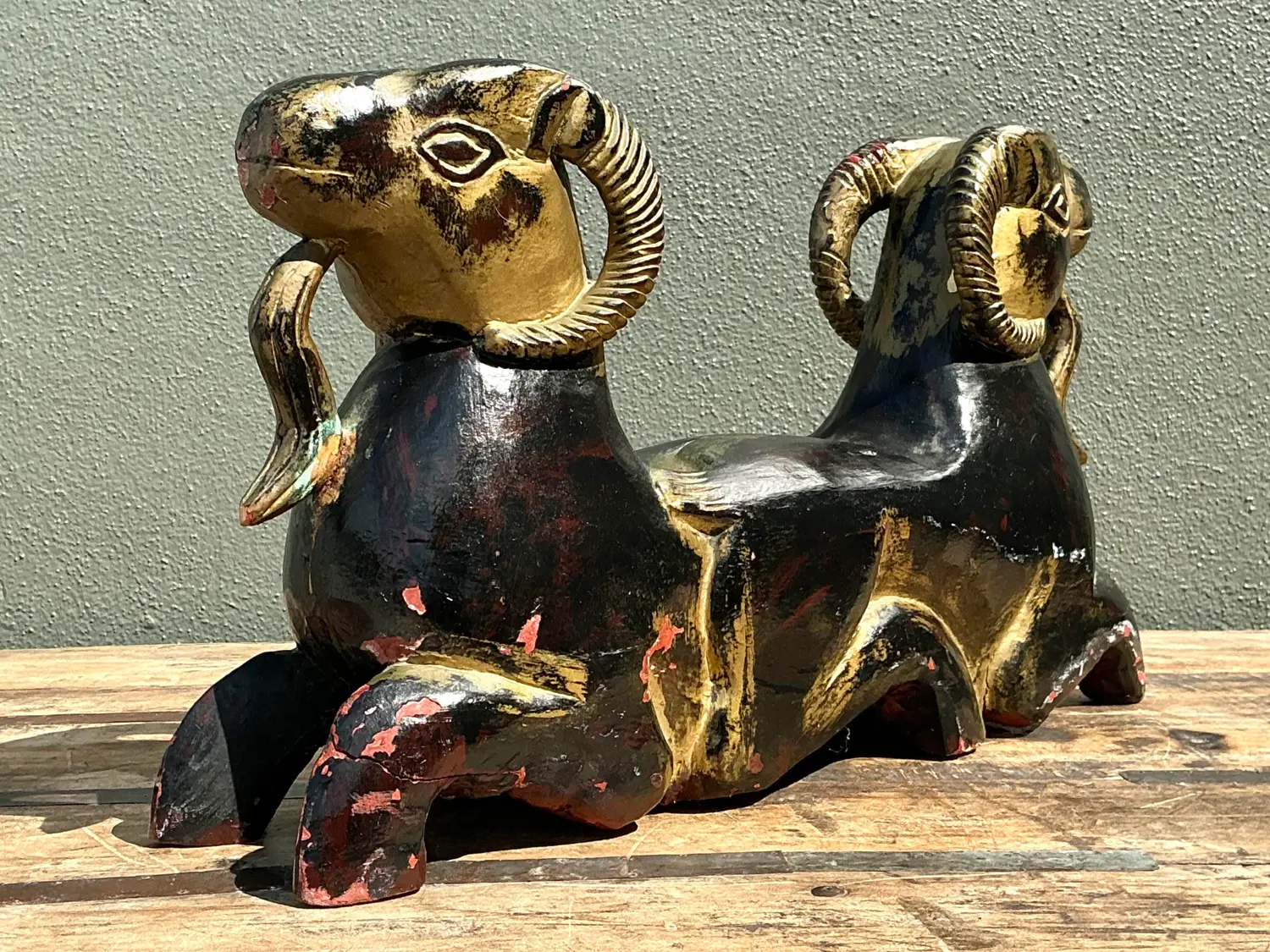 Vintage Egyptian Gilt Tipped Rams Head Sculpture - Back view