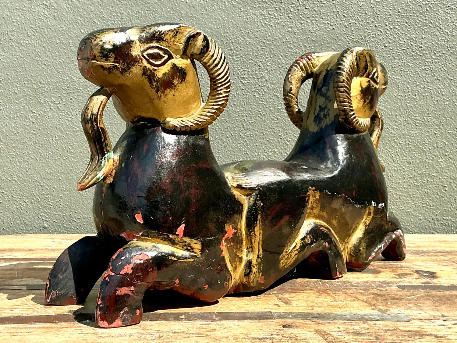 Vintage Egyptian Gilt Tipped Rams Head Sculpture - Detail view