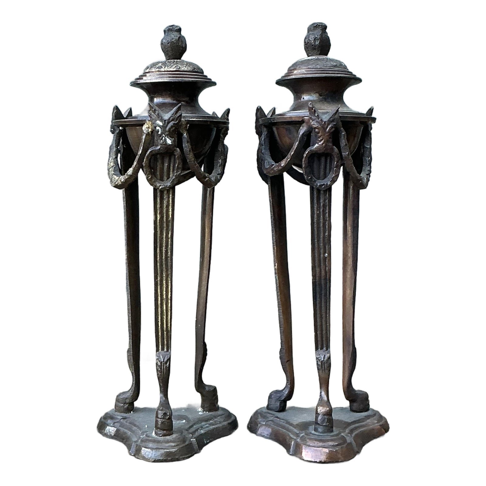 Vintage Egyptian Revival Pedestal Urns - A Pair