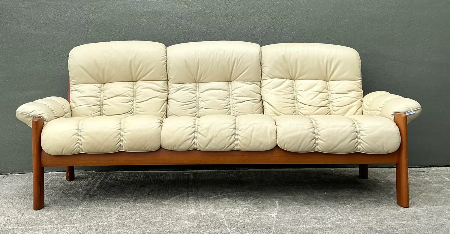 Vintage Ekornes Channel Tufted Leather Sofa - Back view