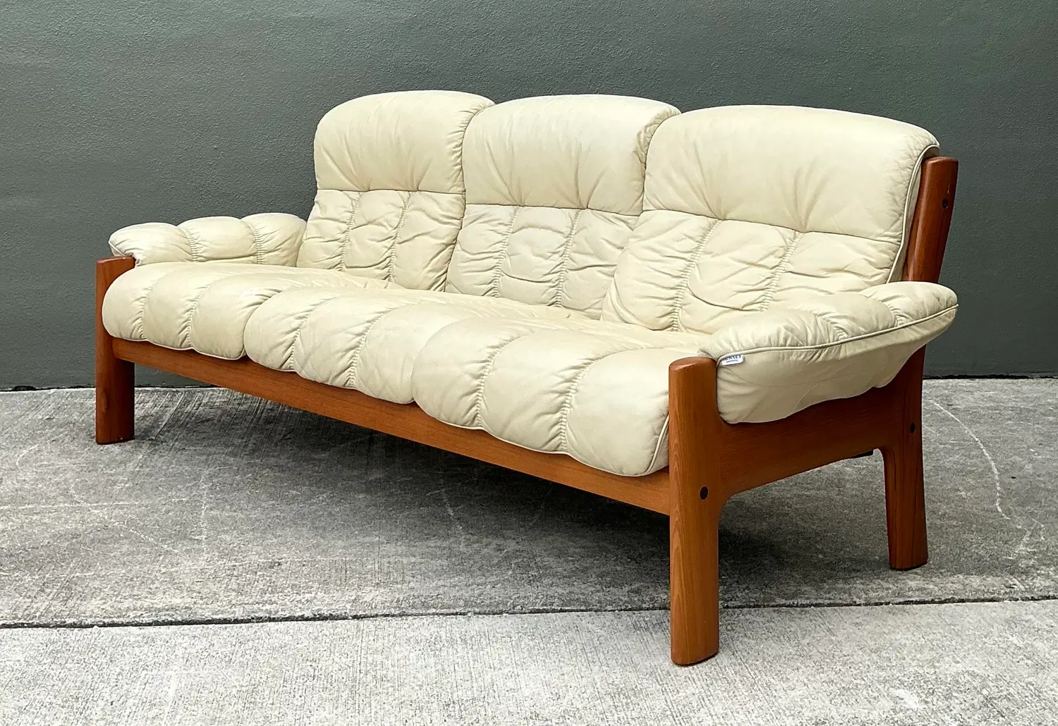 Vintage Ekornes Channel Tufted Leather Sofa - Side view