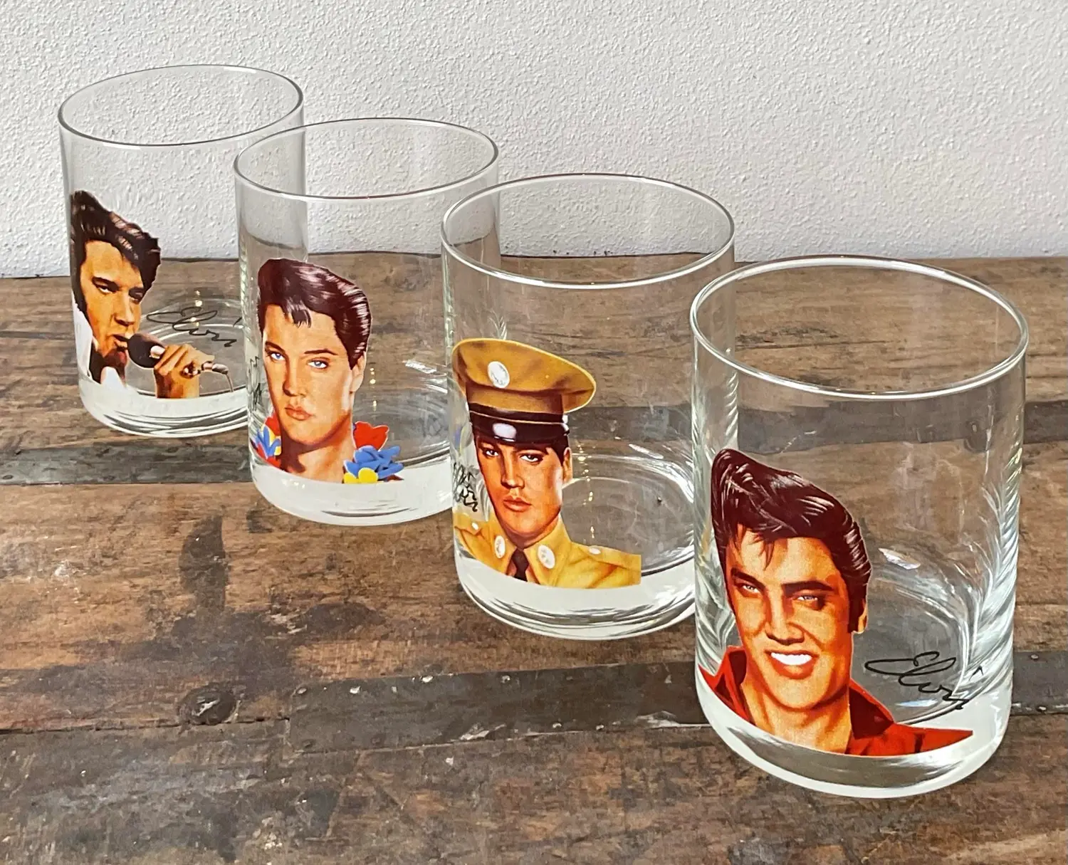 Vintage Elvis Movie Characters Lowball Glasses - Set of 4 - Side view