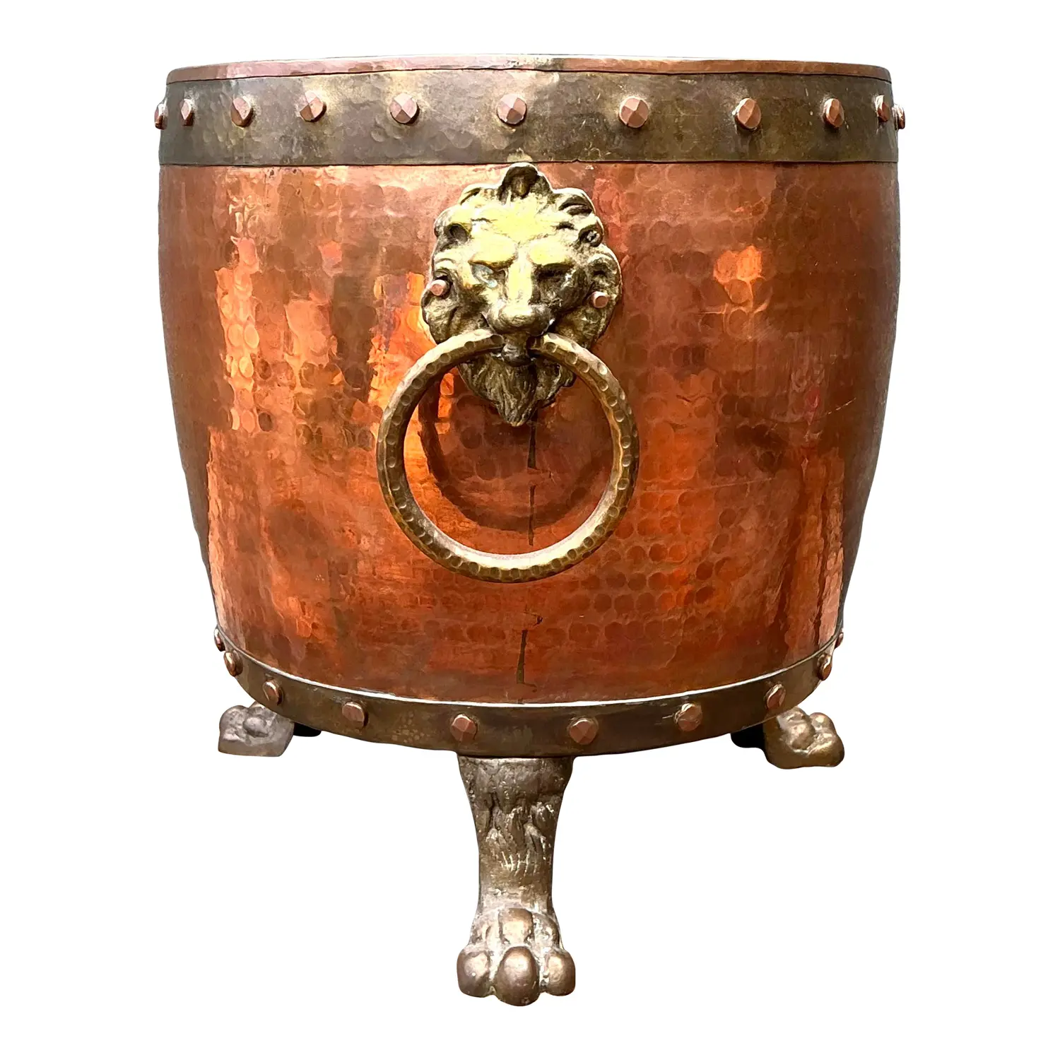 Vintage English Hammered Copper and Brass Paw Foot Planter