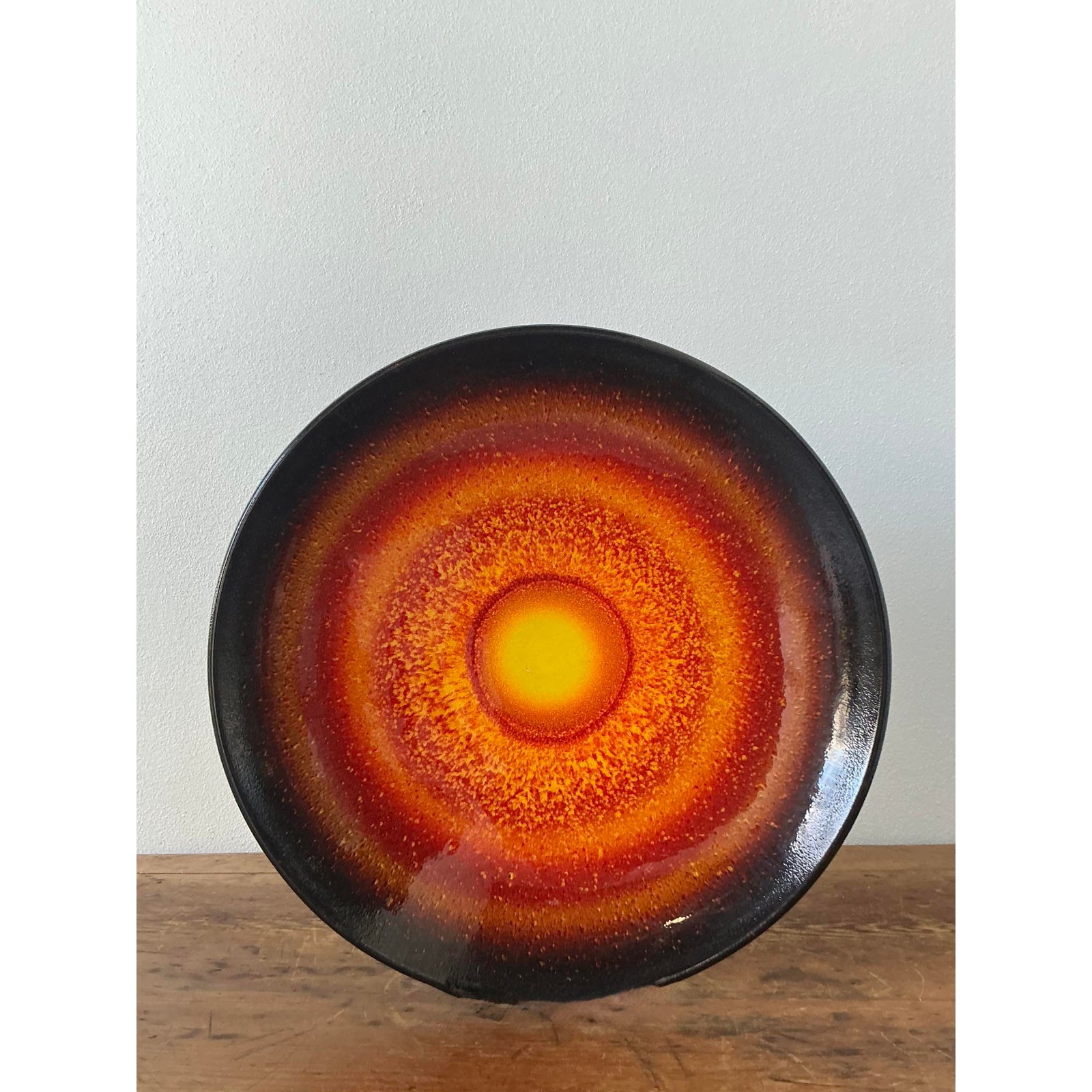 Vintage English Poole Glazed Ceramic Platter - Side view