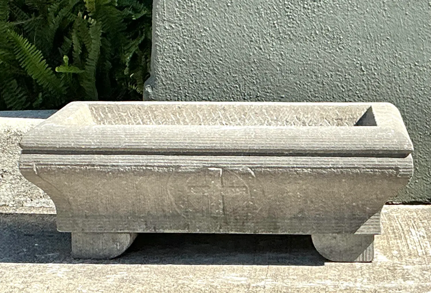 Vintage Engraved Stone Planter - Top view