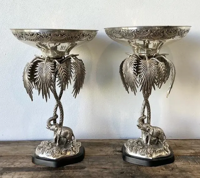 Vintage Engraves PalmTree Epergenes - A Pair - Side view