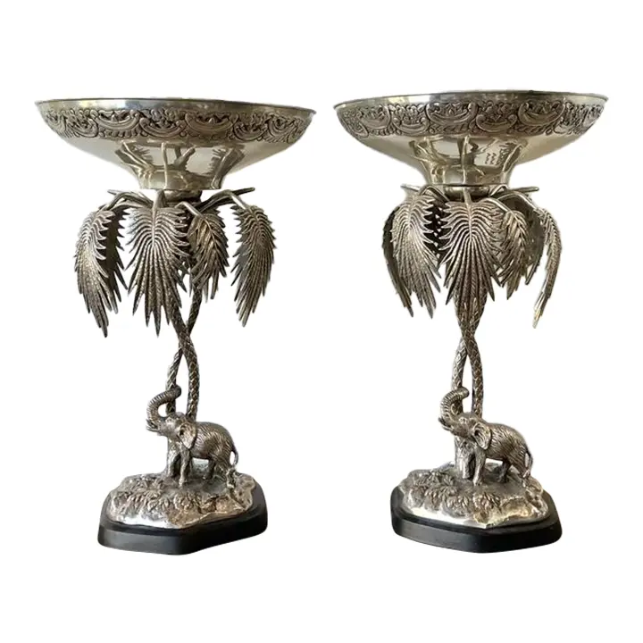 Vintage Engraves PalmTree Epergenes - A Pair