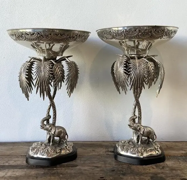 Vintage Engraves PalmTree Epergenes - A Pair - Top view