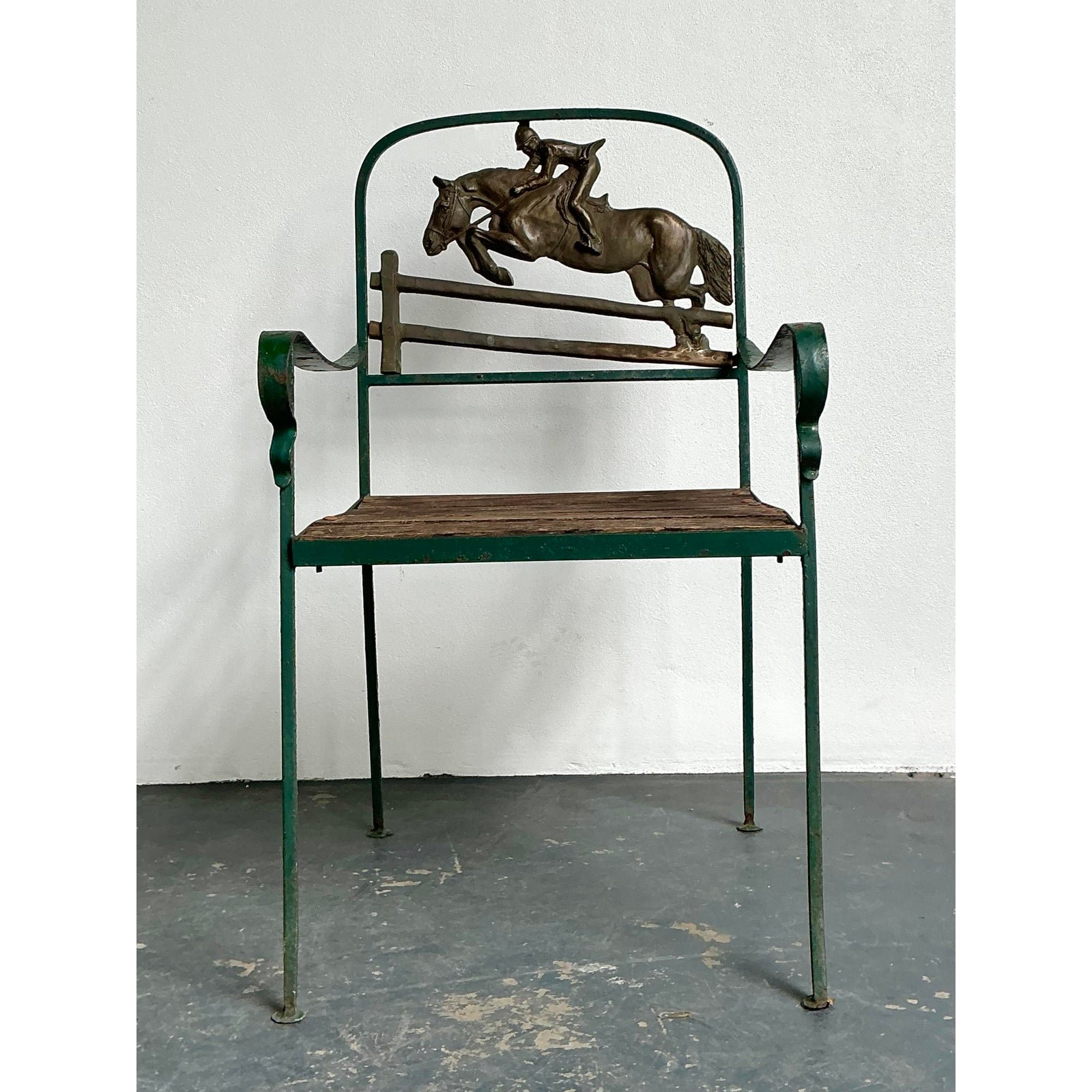 Vintage Equestrian Bronze Leaping Horse Chair - Detail view