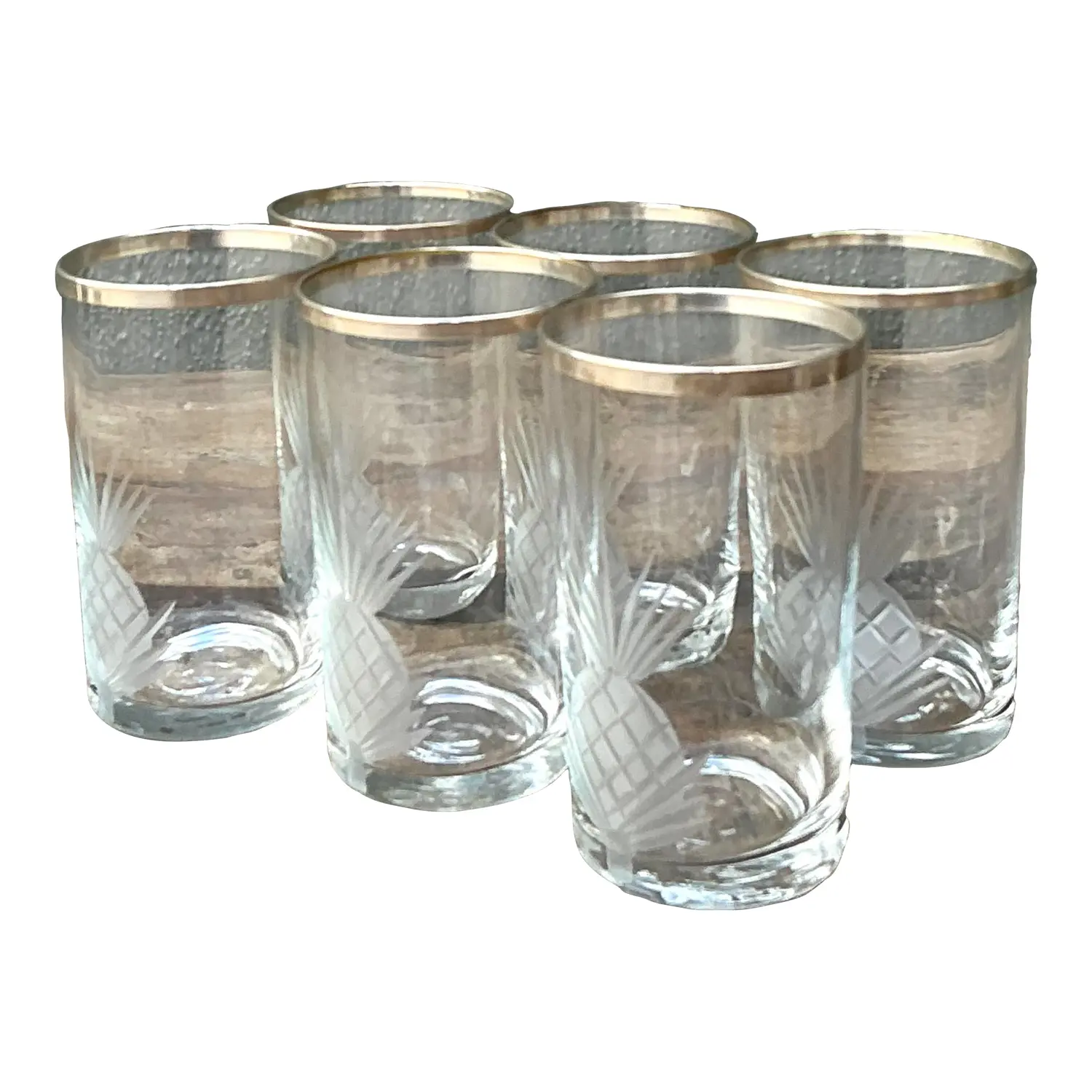 Vintage Etched Pineapple Glasses - Set of 6