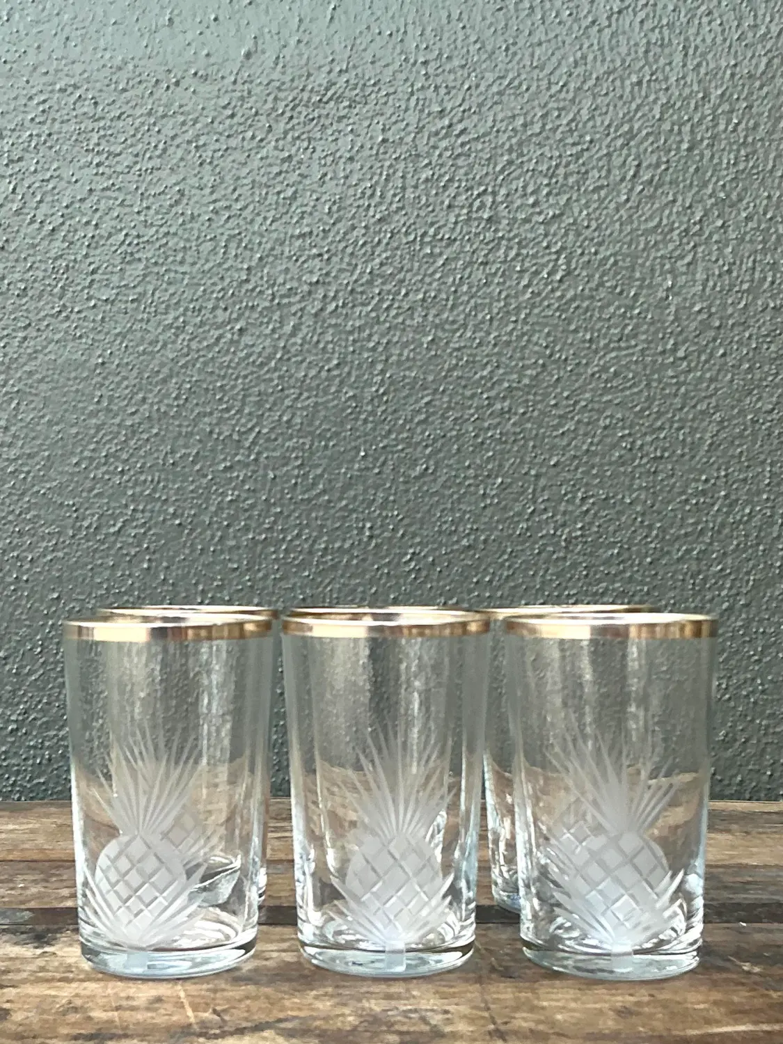 Vintage Etched Pineapple Glasses - Set of 6 - Top view