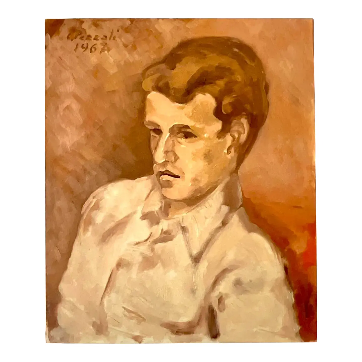 Vintage Expressionist Italian Signed Original Oil Portrait Painting 1962