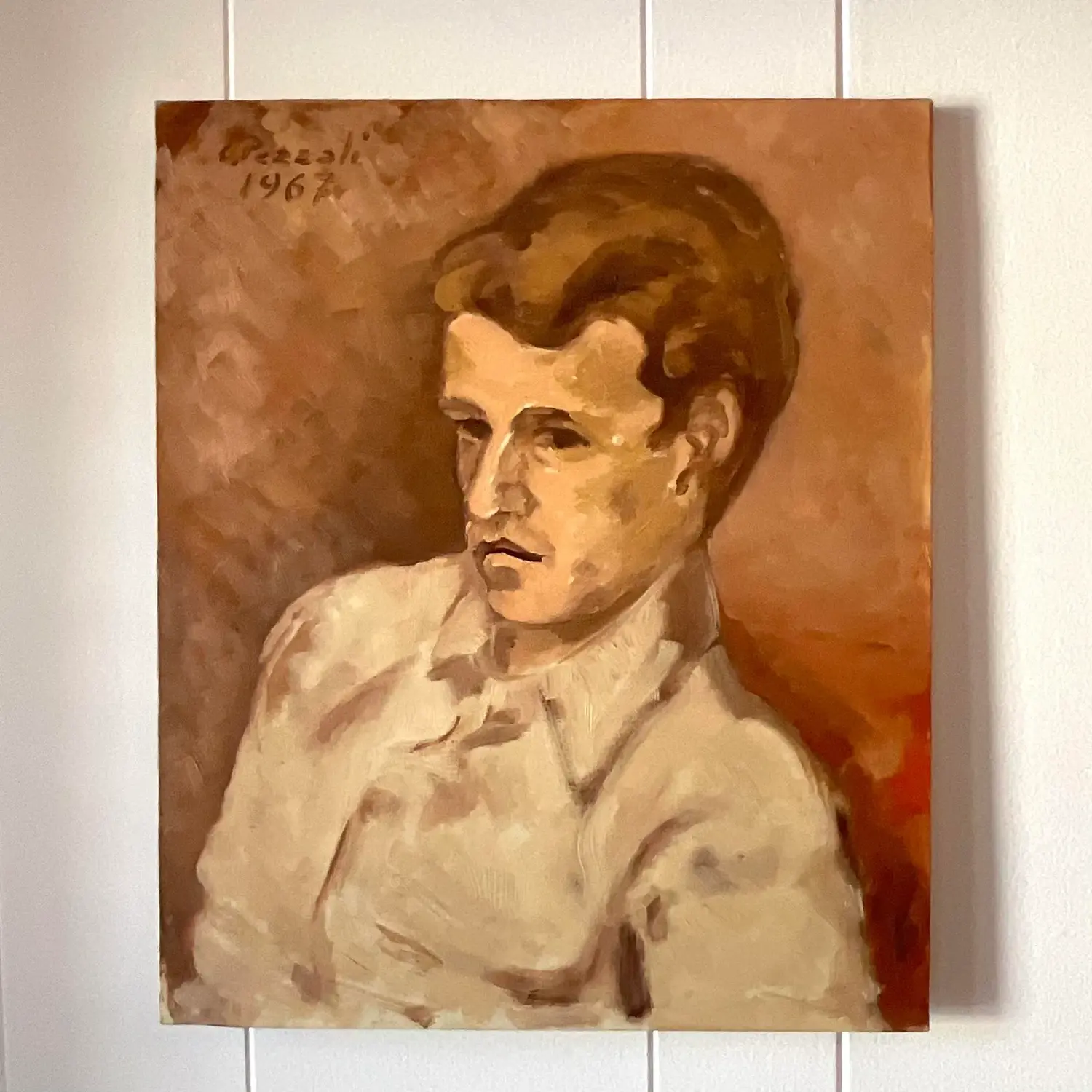 Vintage Expressionist Italian Signed Original Oil Portrait Painting 1962 - Top view