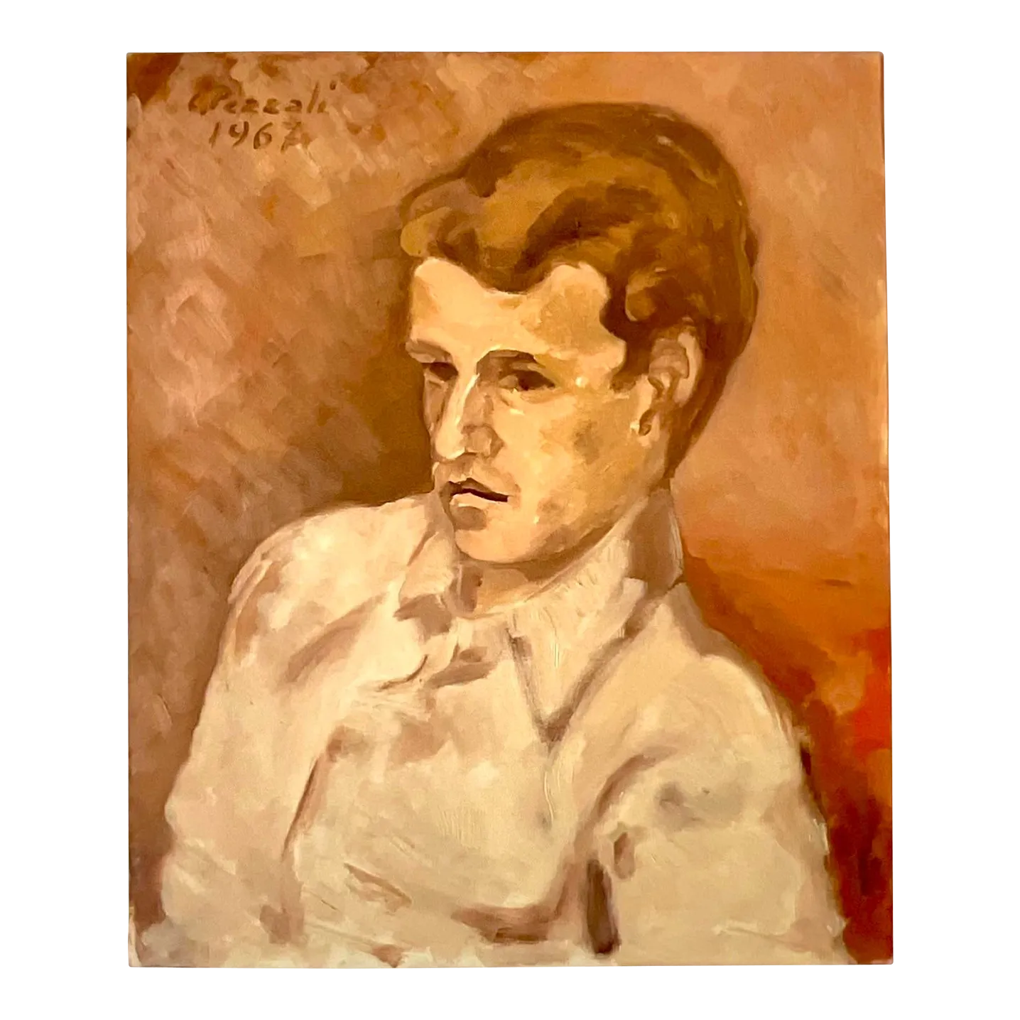 Vintage Expressionist Italian Signed Original Oil Portrait Painting 1962 - Detail view