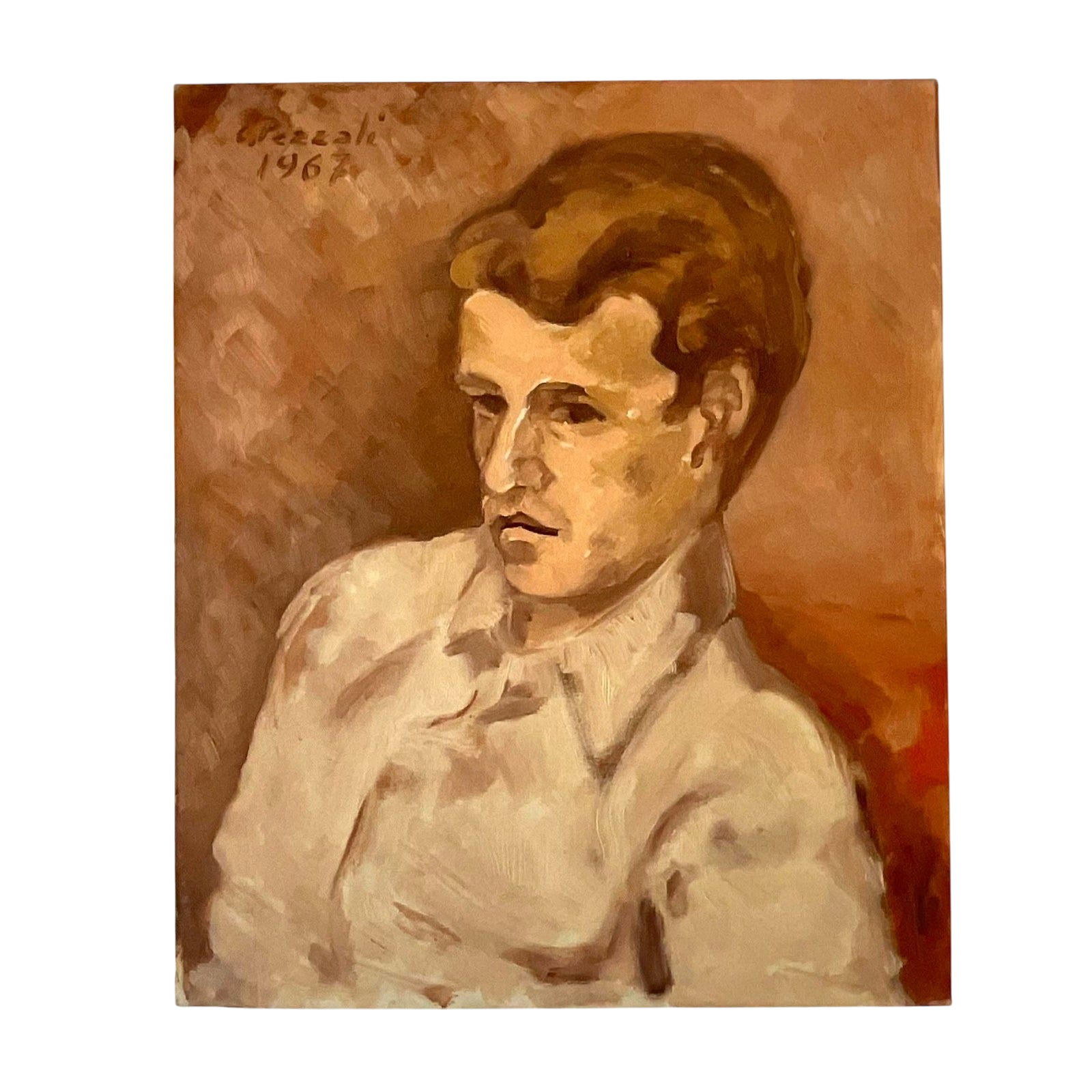 Vintage Expressionist Italian Signed Original Oil Portrait Painting 1962