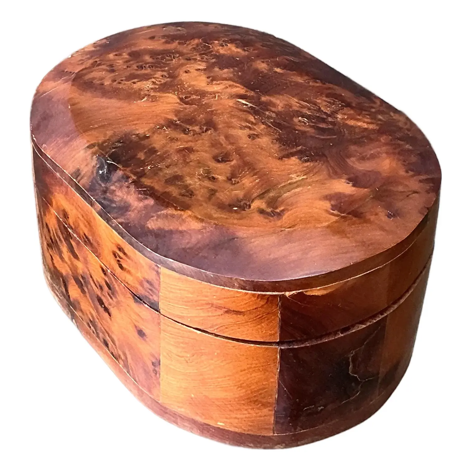 Vintage Faceted Burl Wood Oval Box