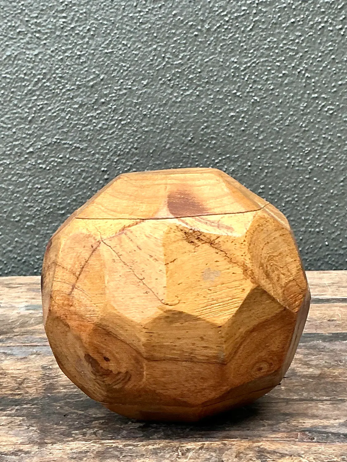 Vintage Faceted Wood Sphere - Detail view