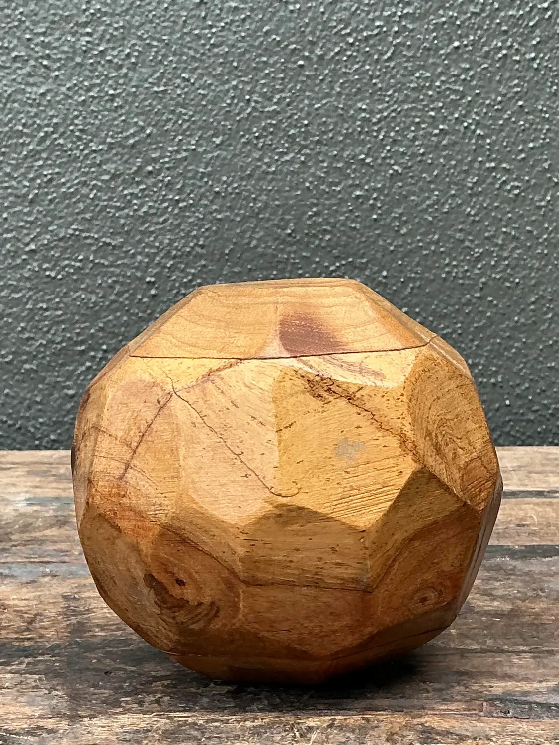 Vintage Faceted Wood Sphere - Side view