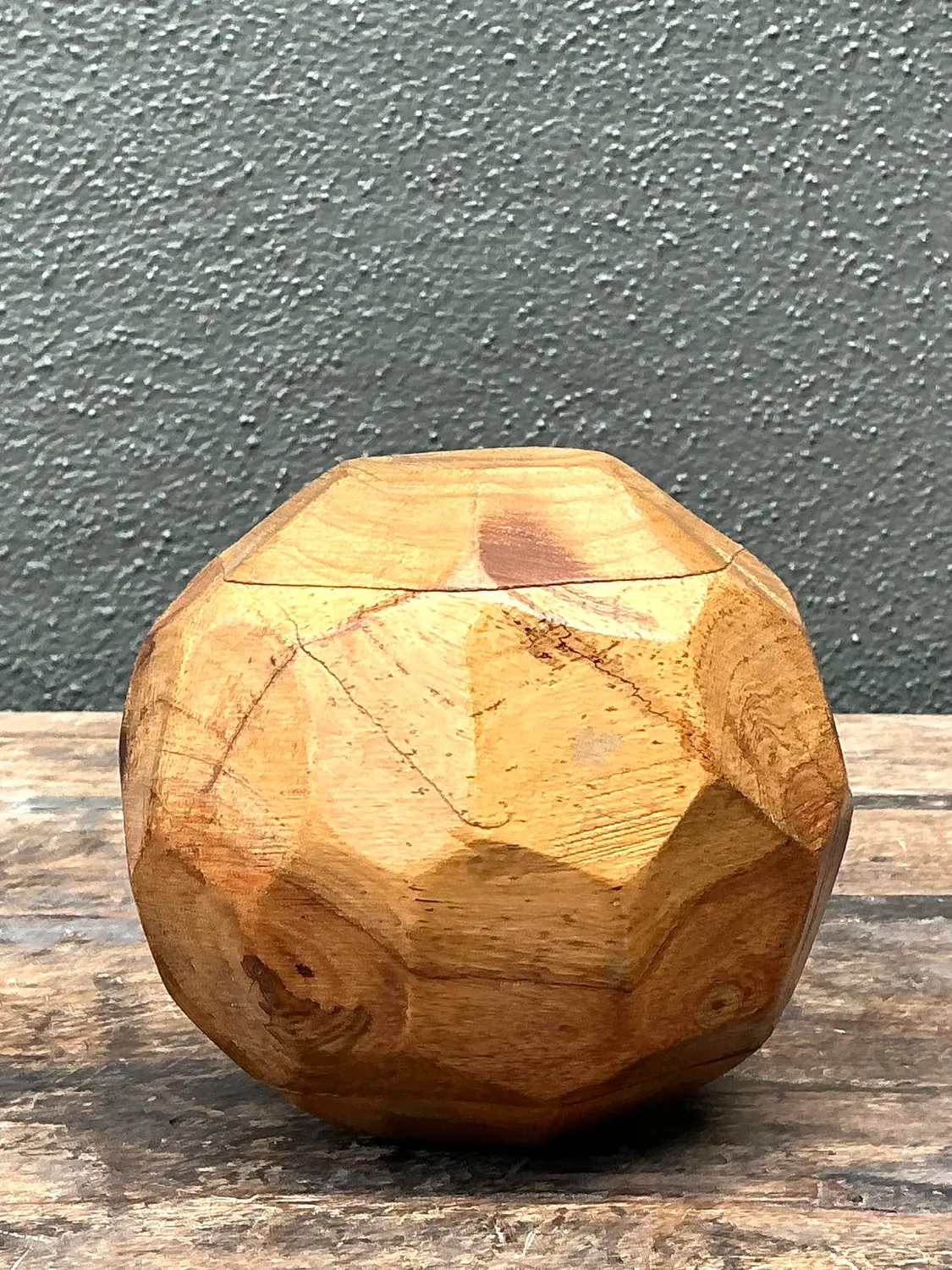 Vintage Faceted Wood Sphere - Back view