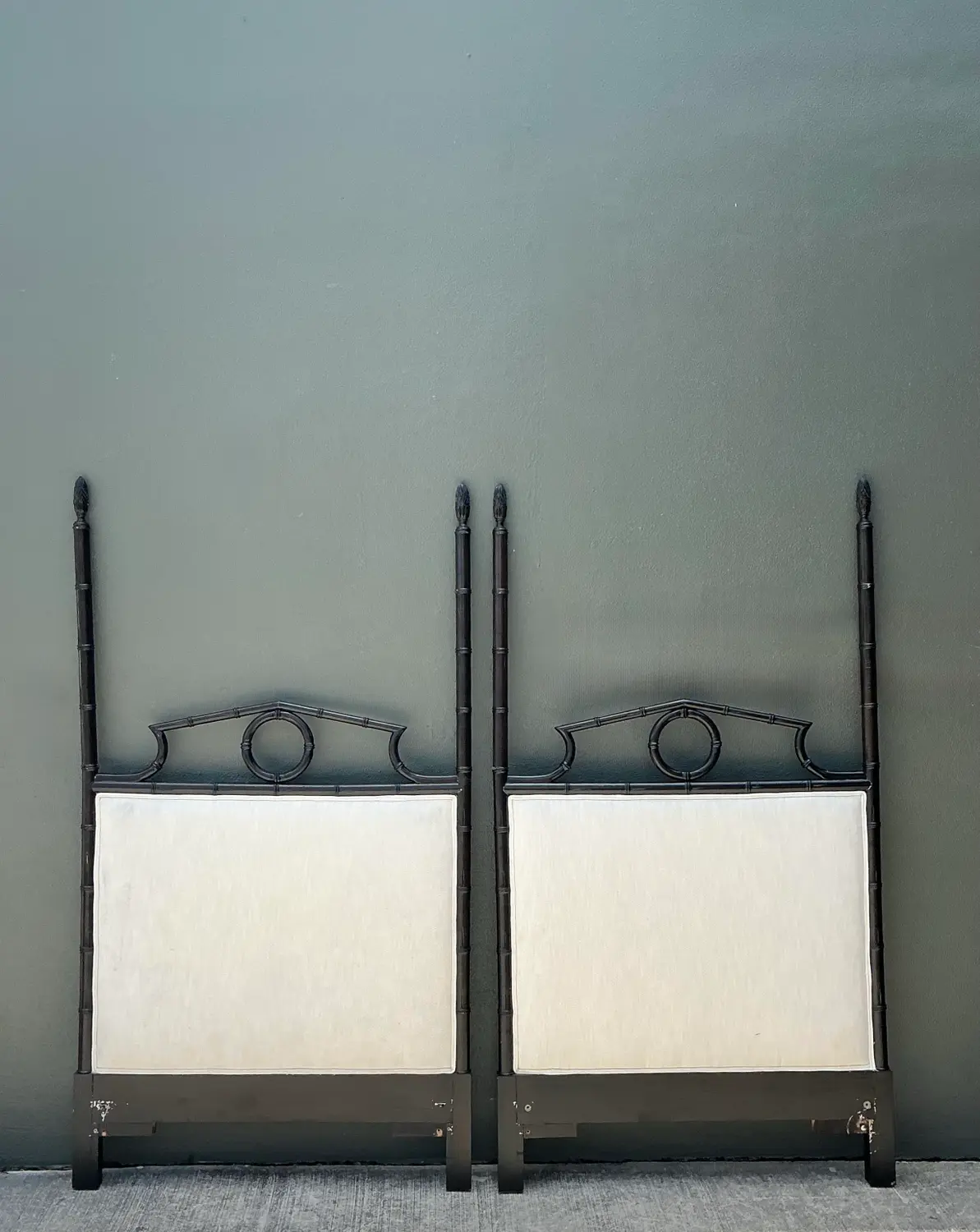 Vintage Faux Bamboo Pediment Twin Headboards - A Pair - Top view
