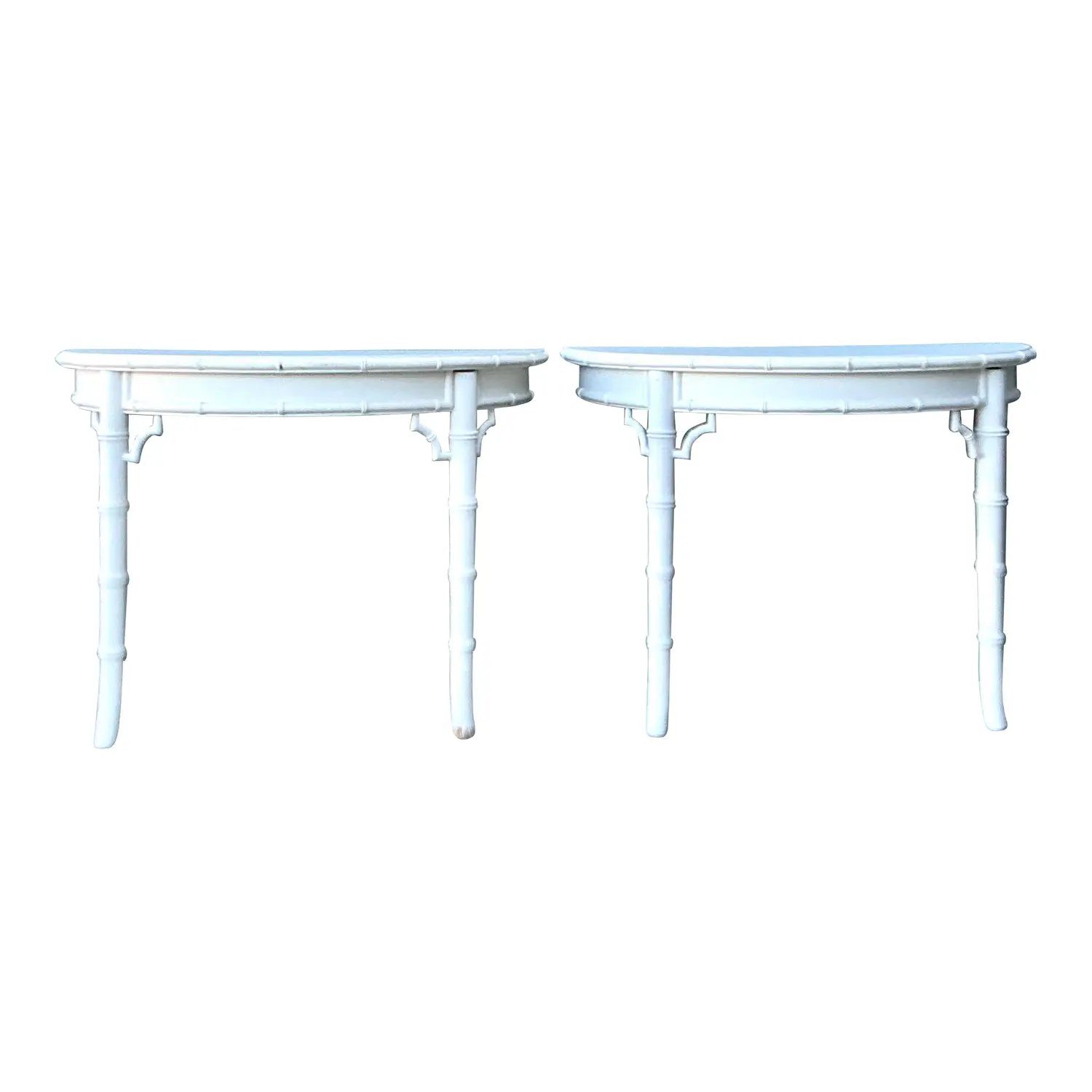 Vintage Faux Bamboo Wall Mount Demilune Console Tables - A Pair