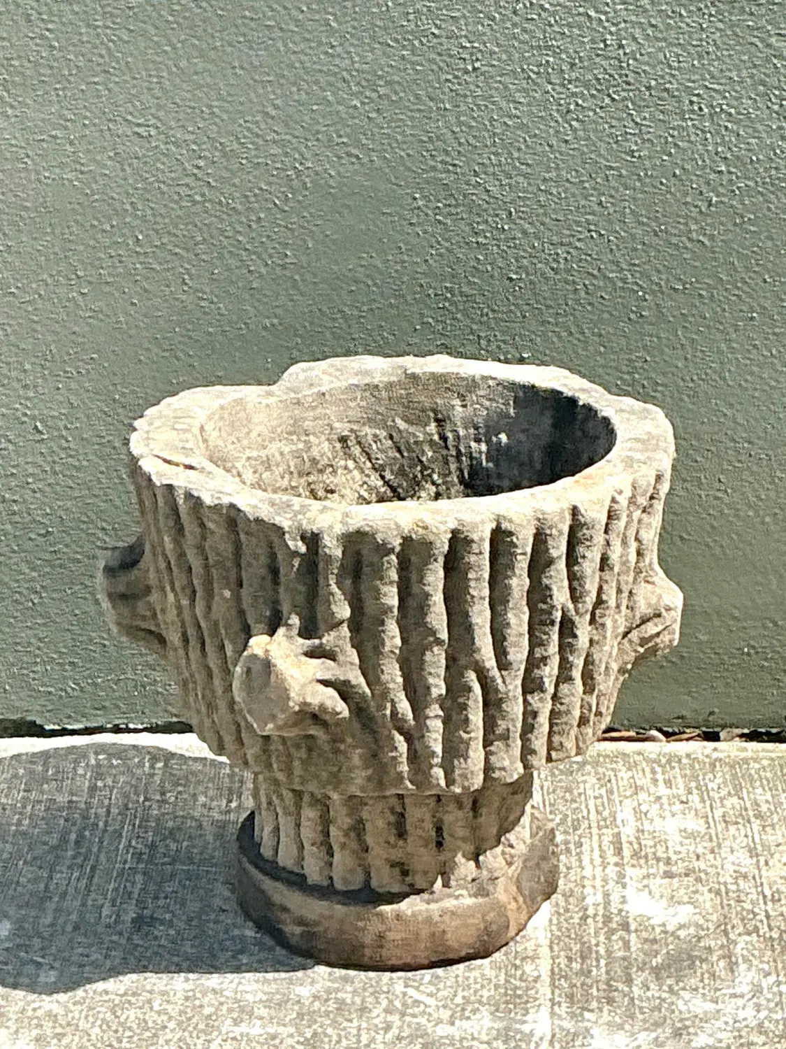 Vintage Faux Bois Cast Concrete Trunk Planter - Detail view