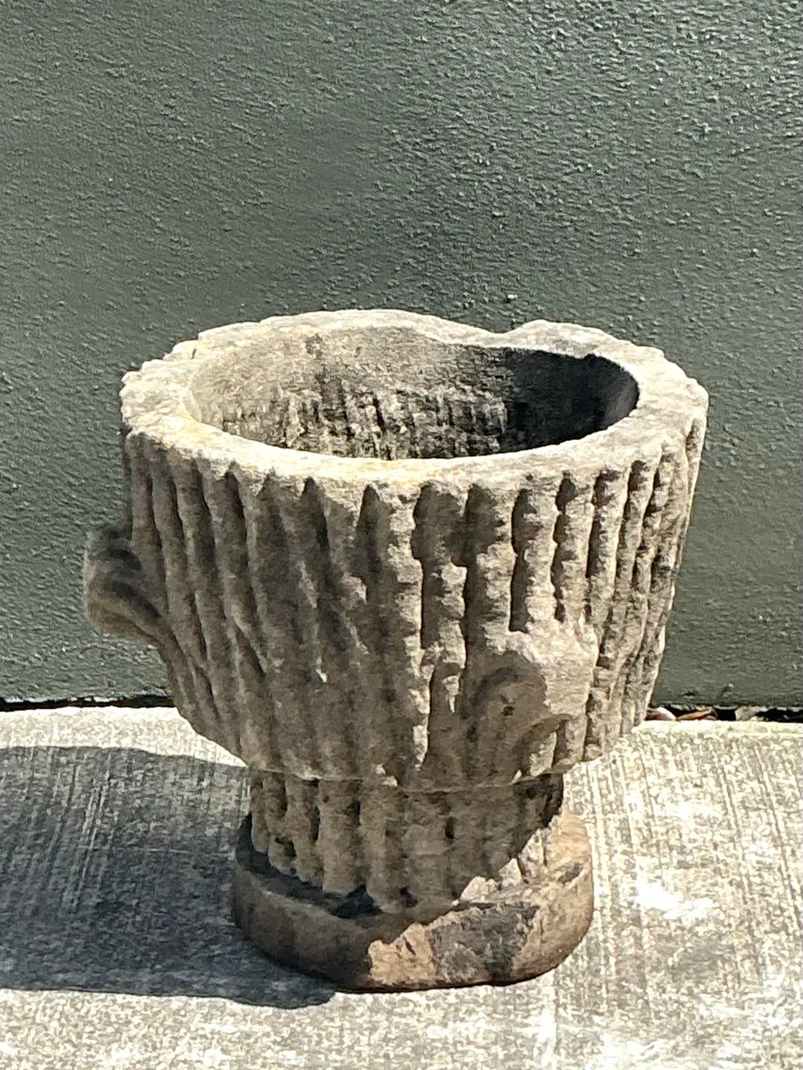 Vintage Faux Bois Cast Concrete Trunk Planter - Back view