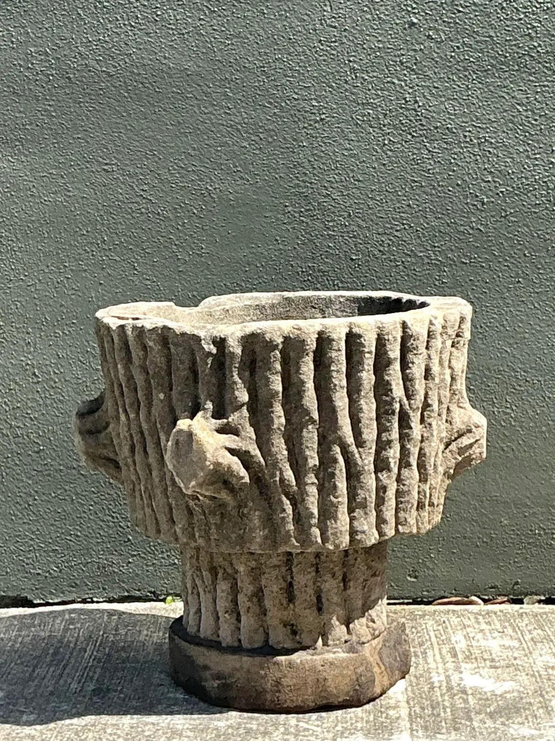 Vintage Faux Bois Cast Concrete Trunk Planter - Top view