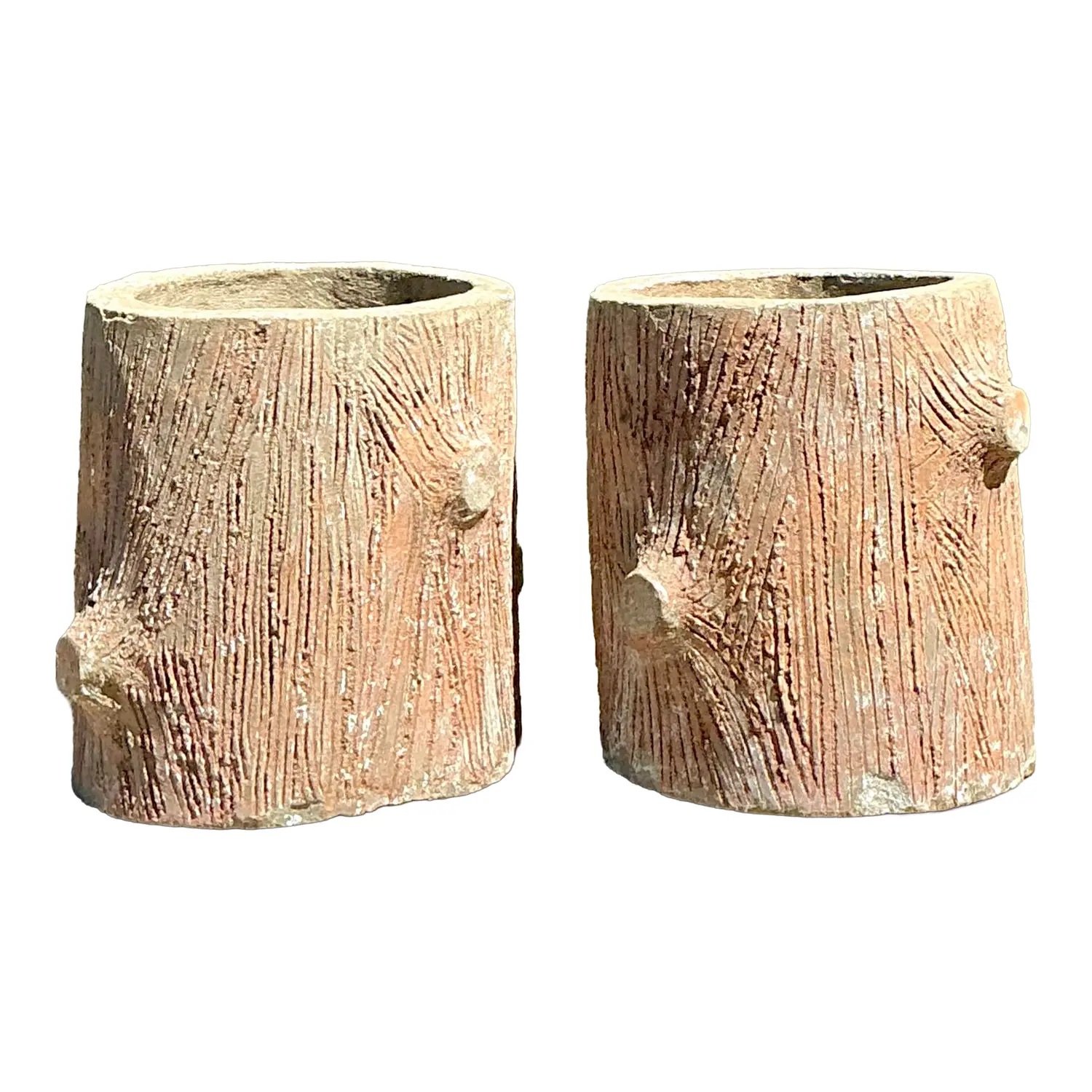 Vintage Faux Bois Concrete Planters