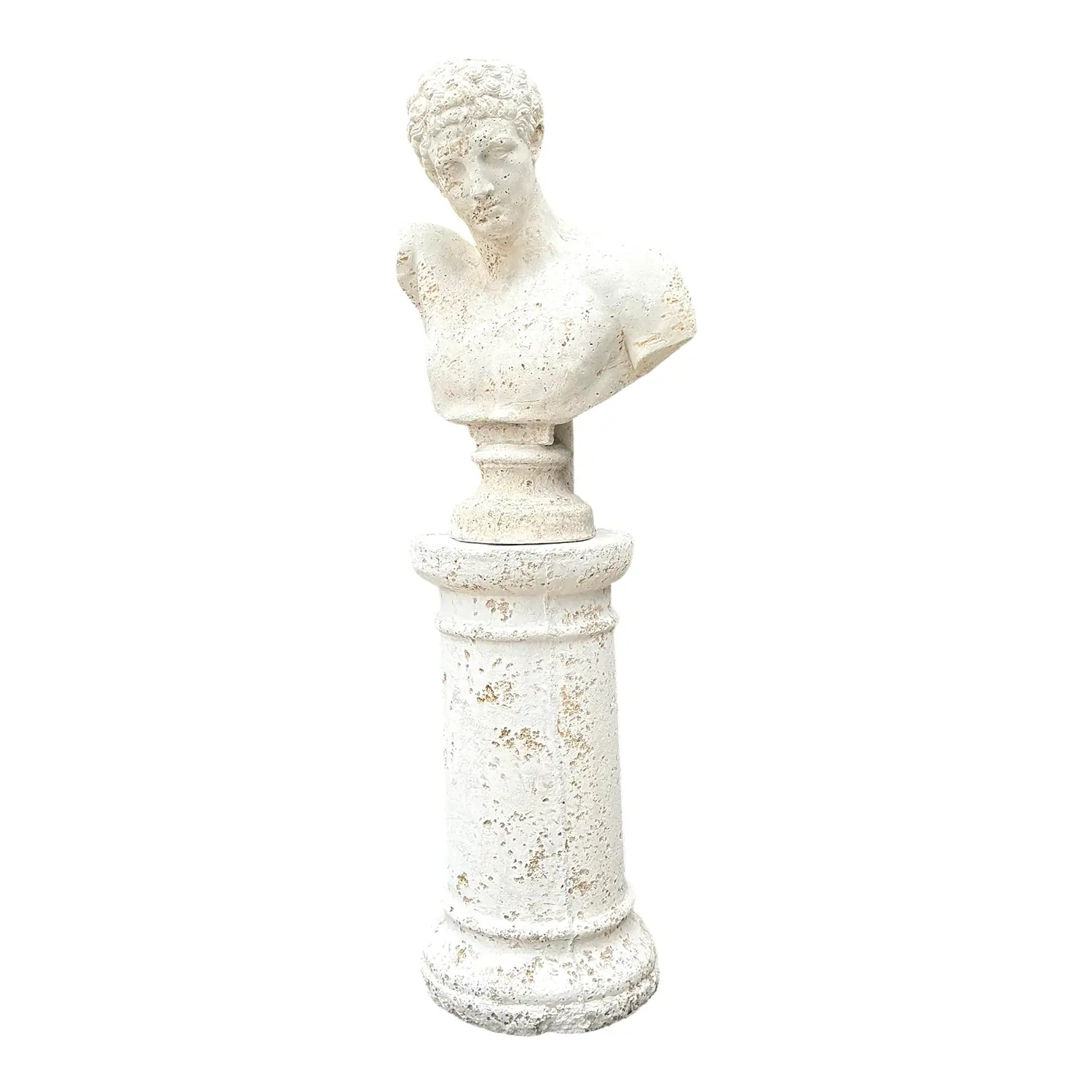 Vintage Faux Coral Cast Plaster Bust of Hermes on Pedestal