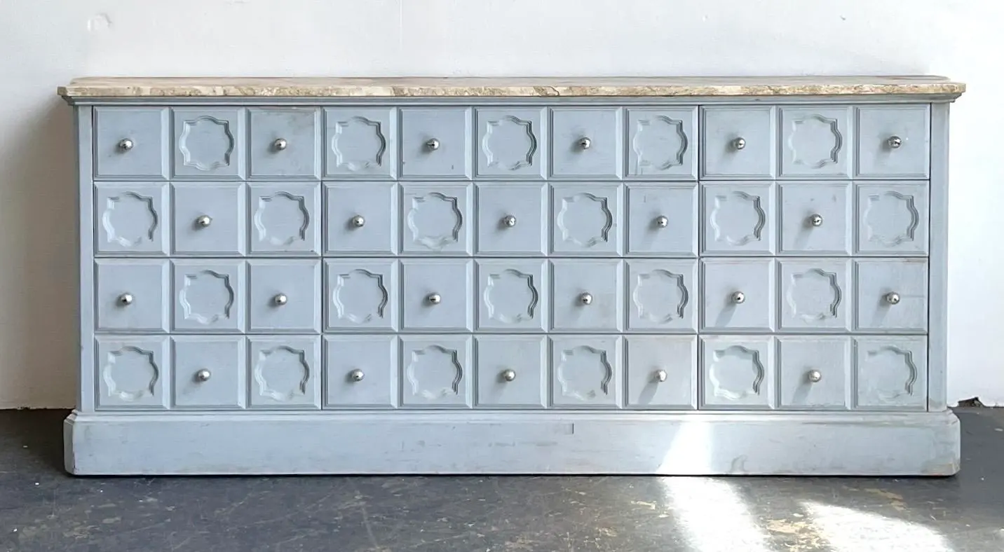 Vintage Faux Finished Blue Credenza - Side view