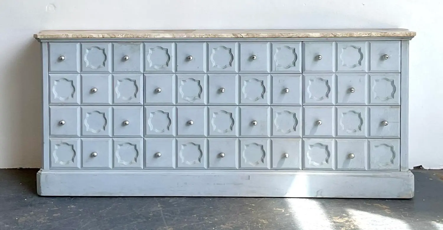 Vintage Faux Finished Blue Credenza - Top view