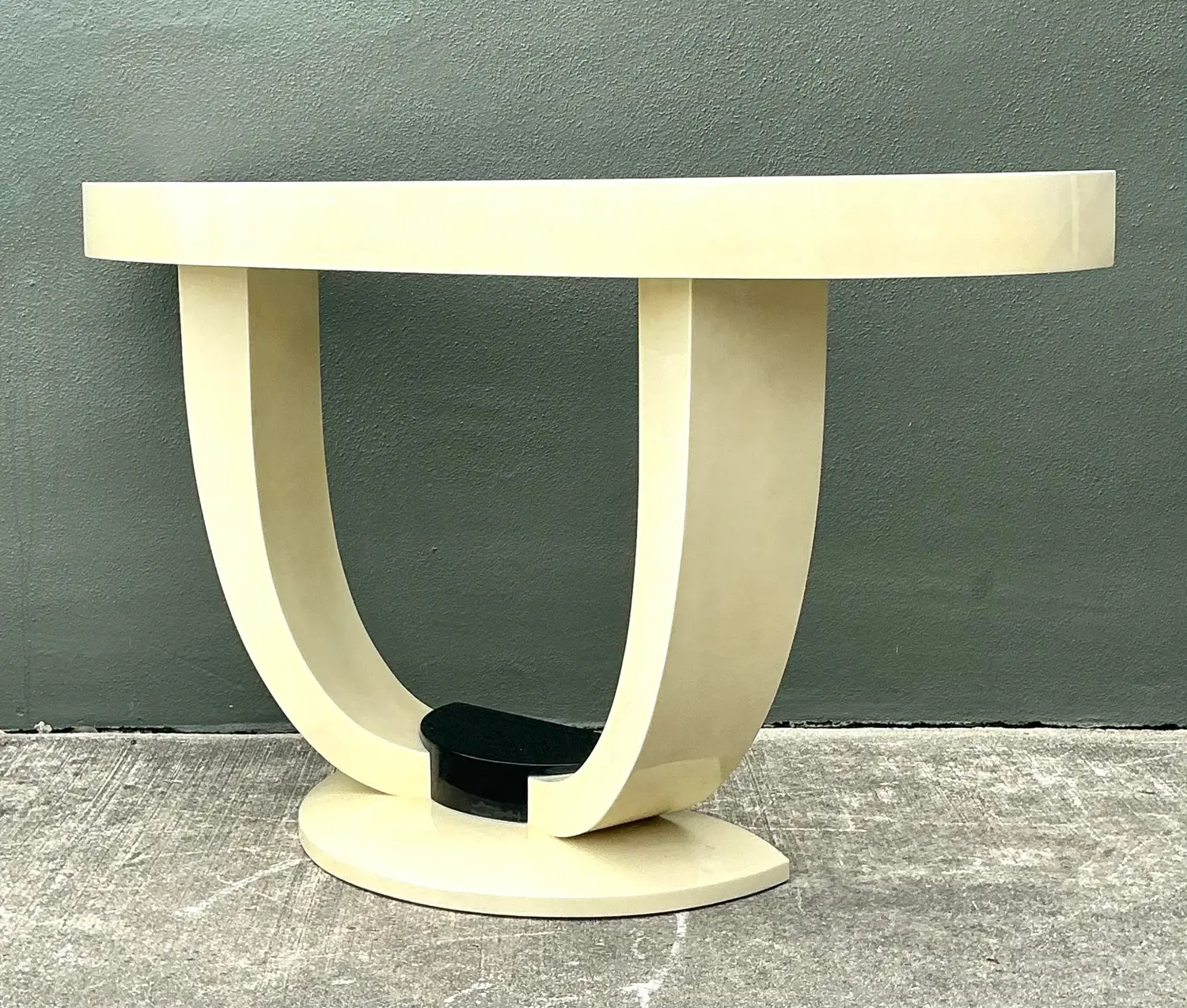 Vintage Faux Goatskin Console Table After Karl Springer - Top view