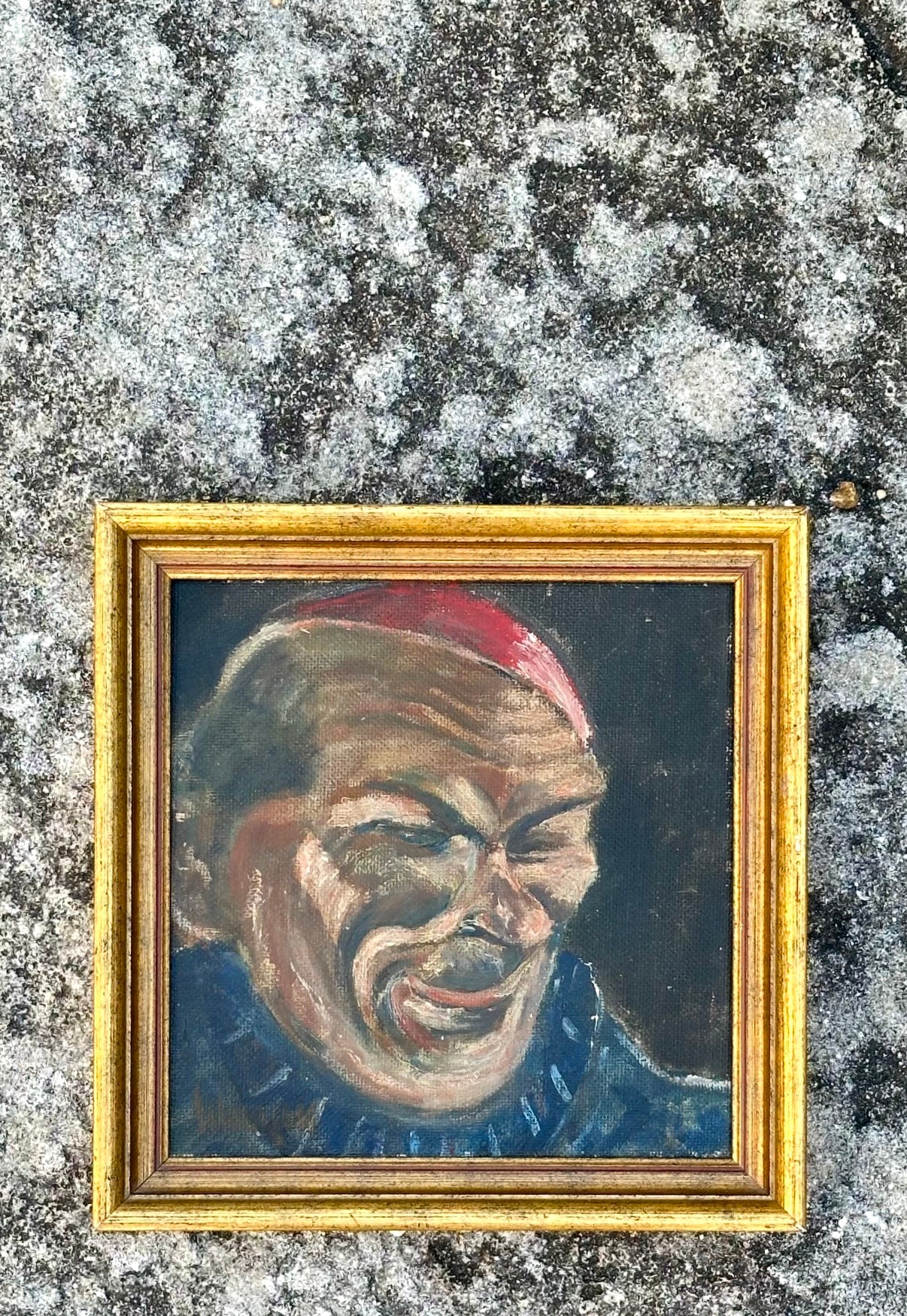 Vintage Figurative Portrait of a Man Oil on Canvas - Back view