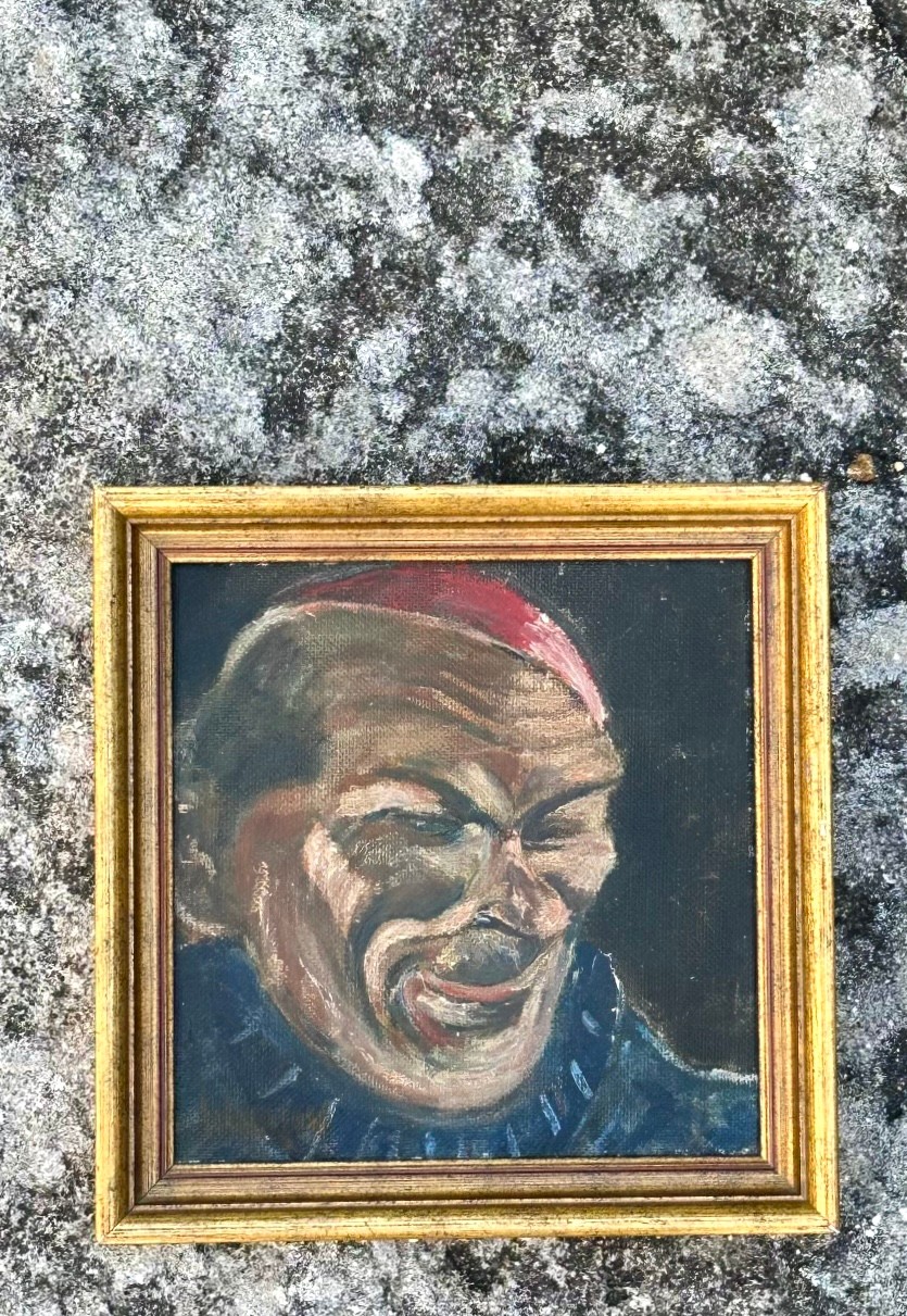 Vintage Figurative Portrait of a Man Oil on Canvas - Top view