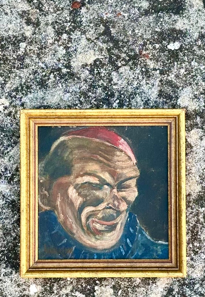 Vintage Figurative Portrait of a Man Oil on Canvas - Side view
