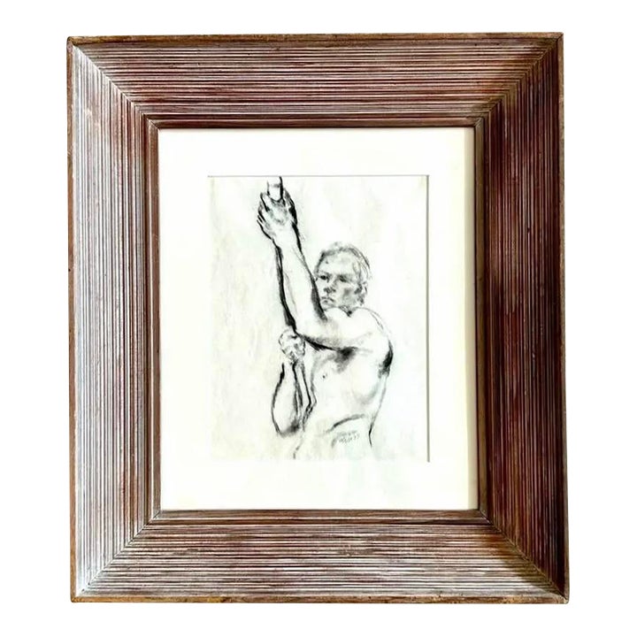 Vintage Figurative Sketch in Wooden Frame