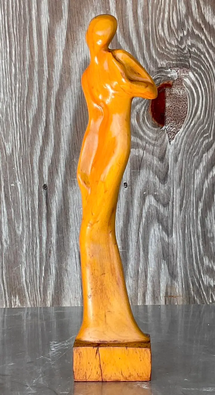 Vintage Figurative Wooden Sculpture of a Women - Side view