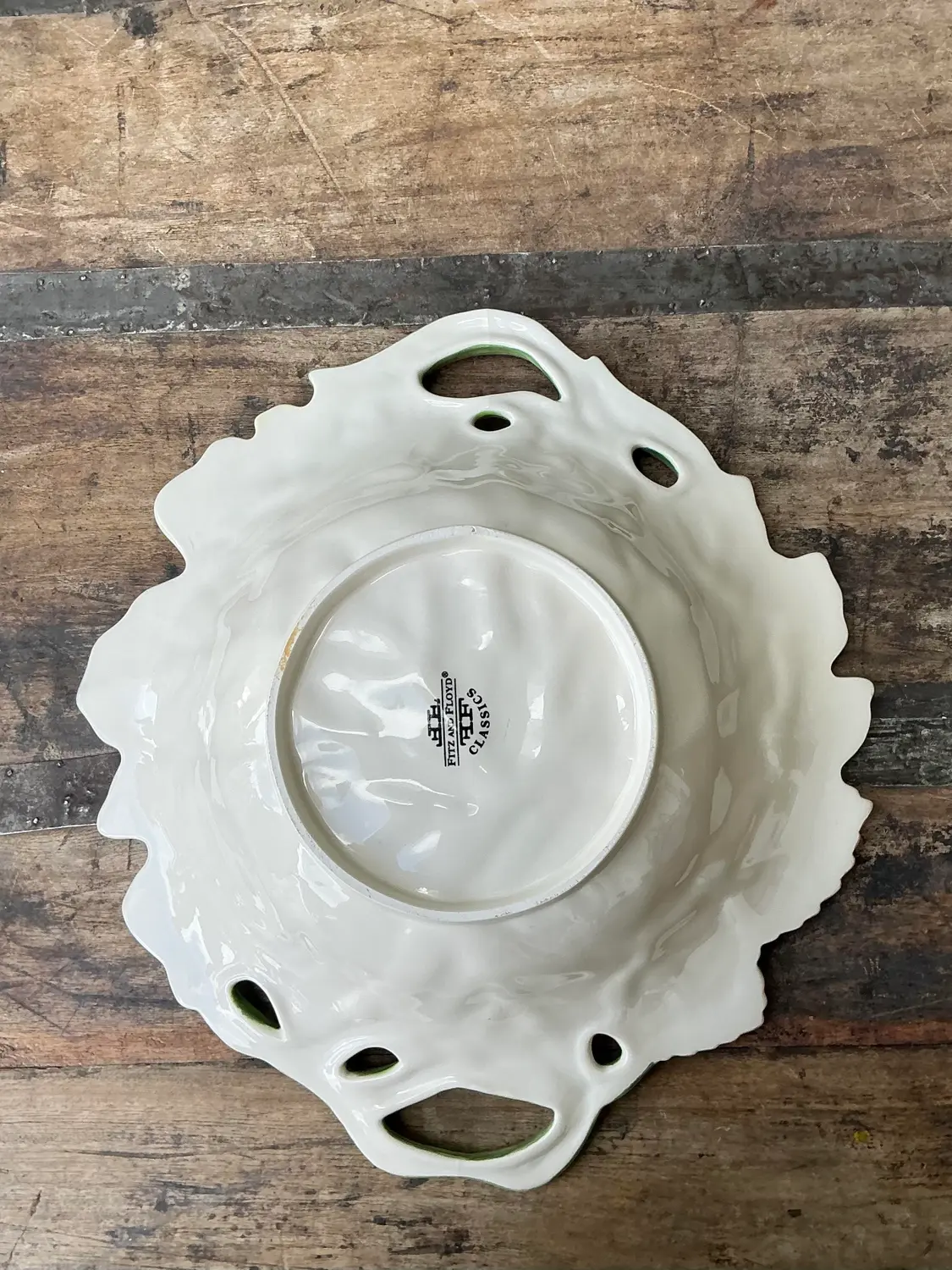 Vintage Fitz and Floyd Glazed Ceramic Leaf Bowl - Back view