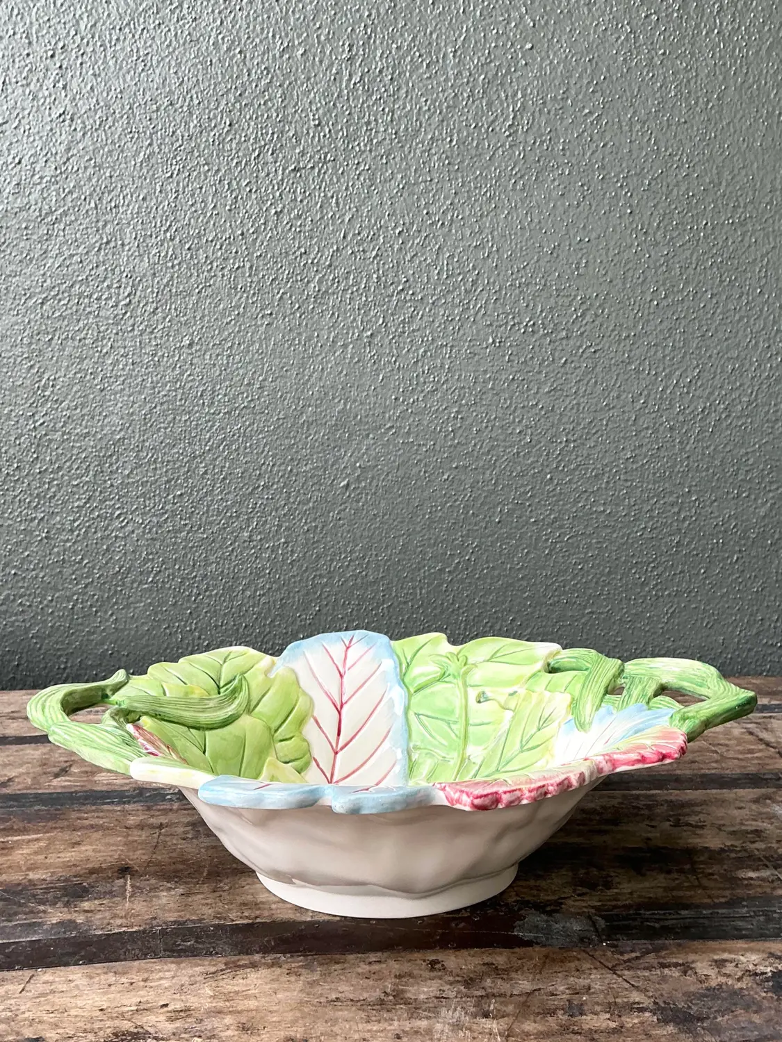 Vintage Fitz and Floyd Glazed Ceramic Leaf Bowl - Top view