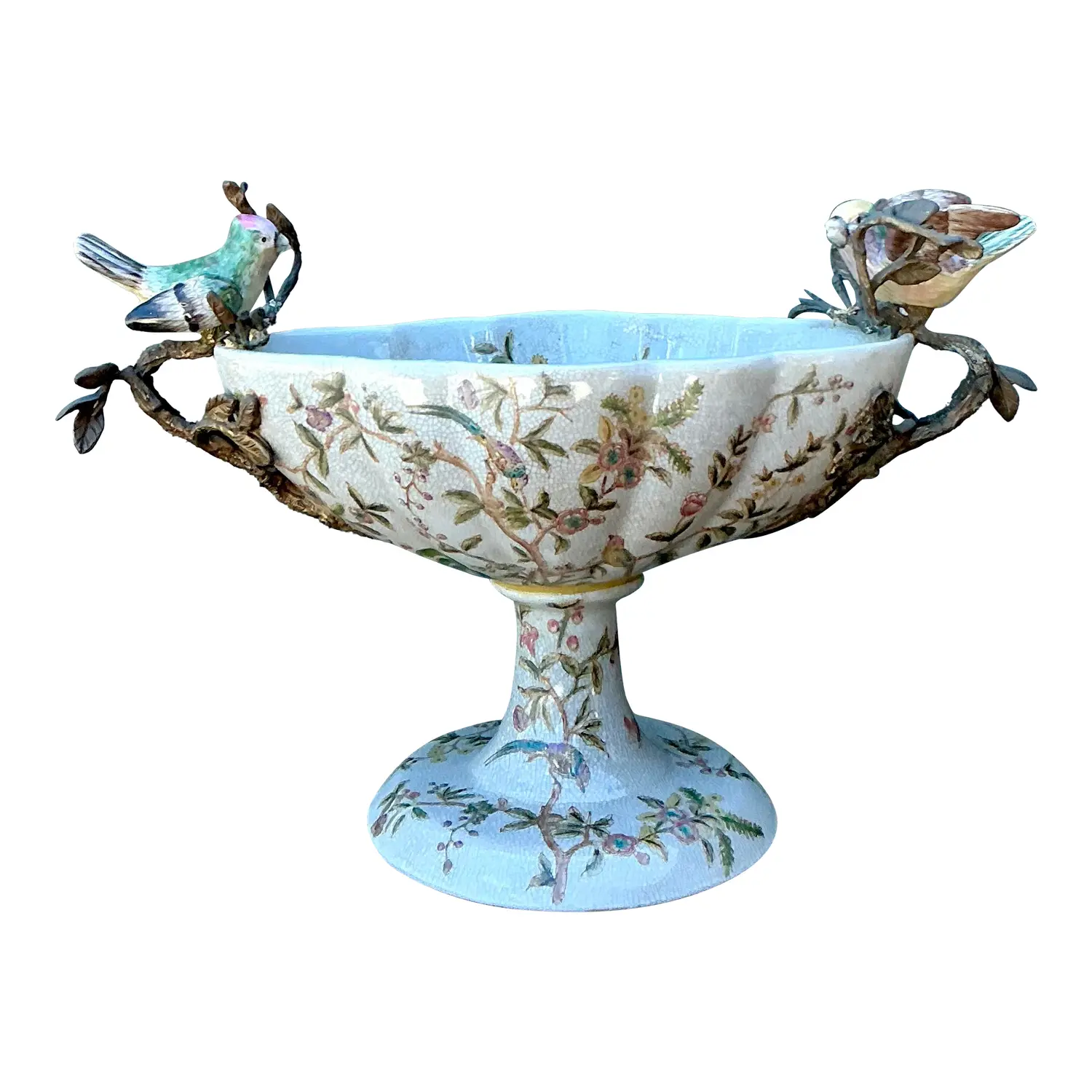 Vintage Floral Glazed Ceramic Pedestal Cache Pot